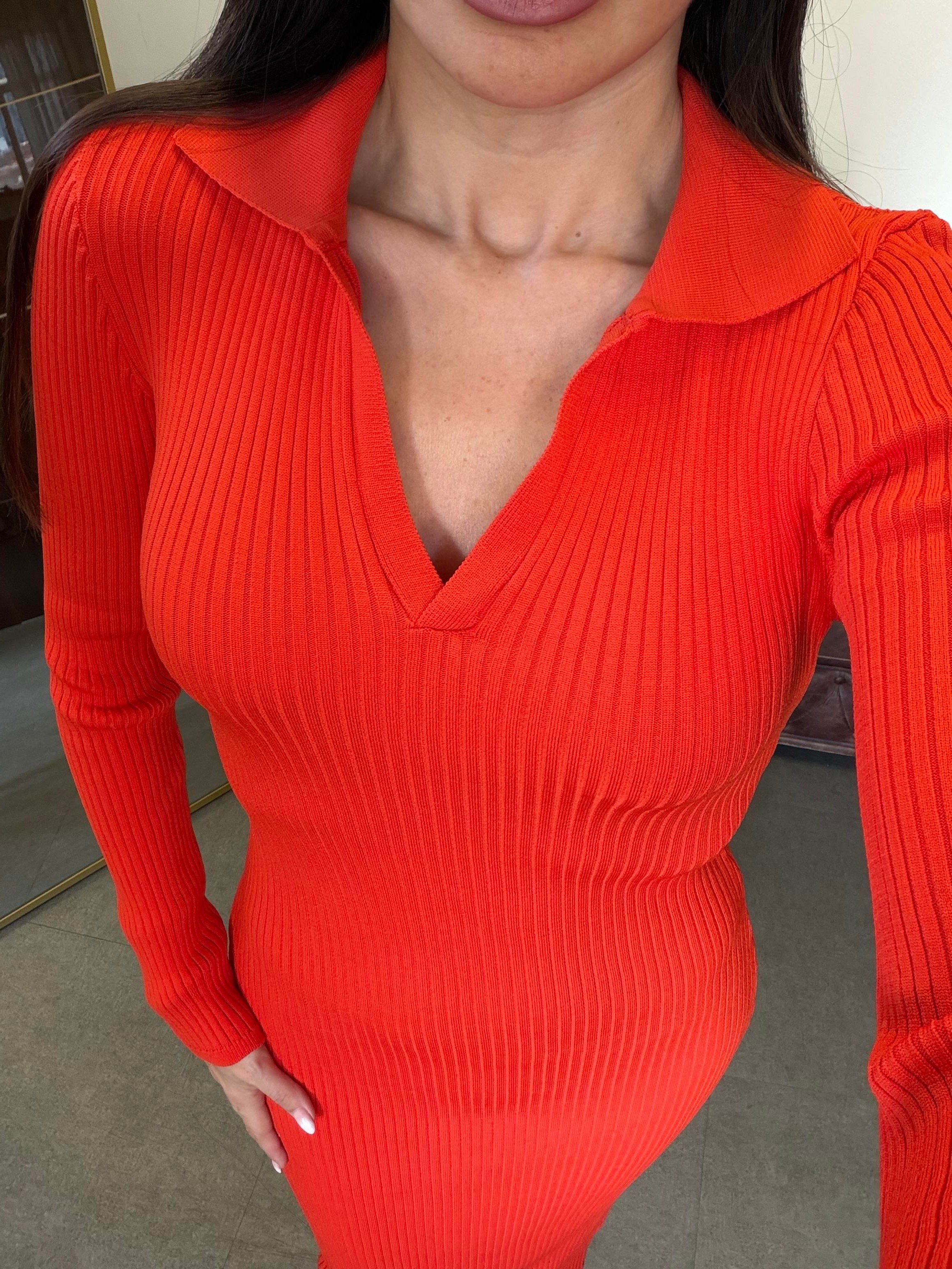 Oranj Uzun Kollu Polo Yaka Elbise