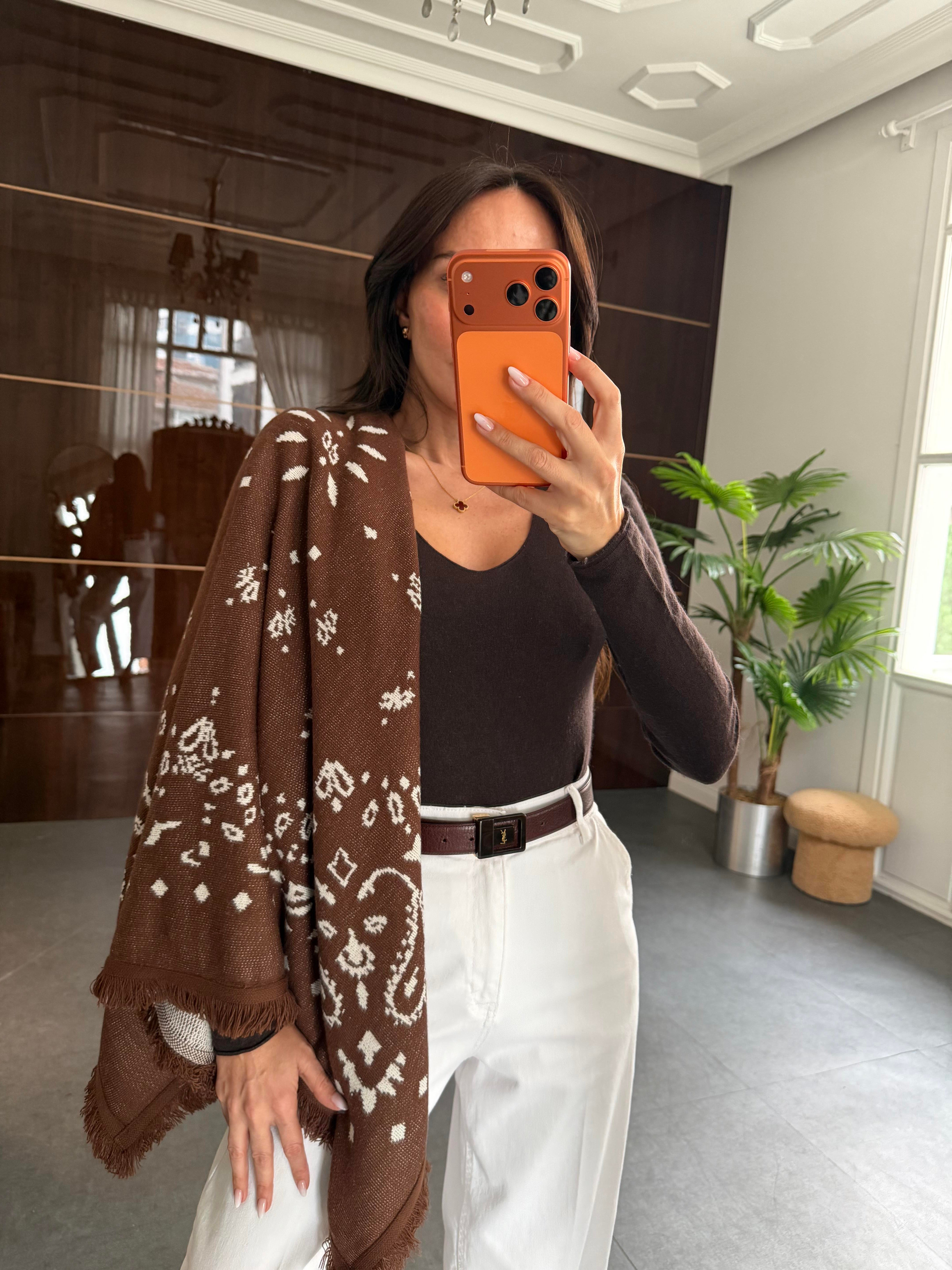 Orta Kahve-Krem Şal