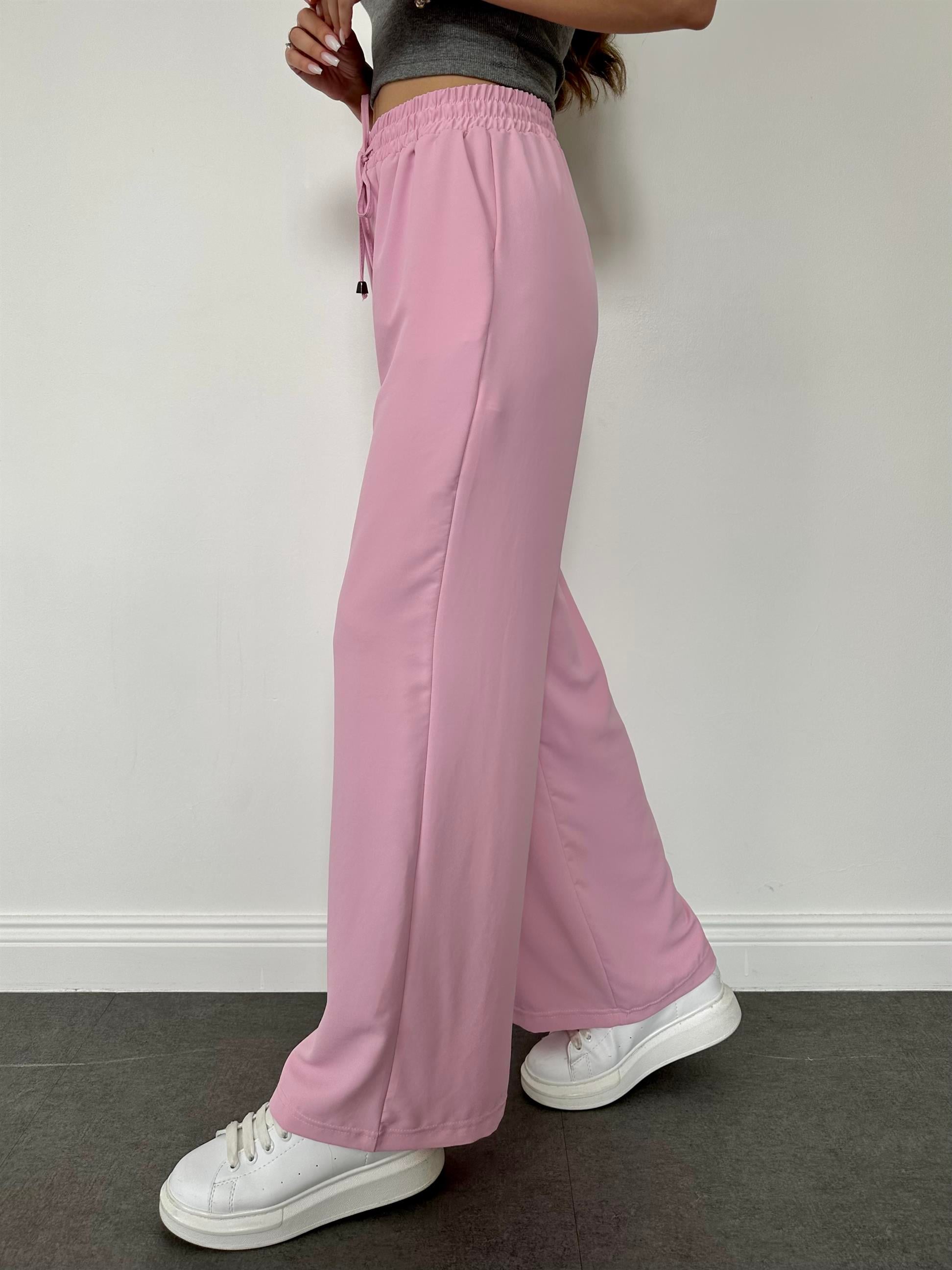 Pembe  Beli Lastikli Geniş Paça Pantolon