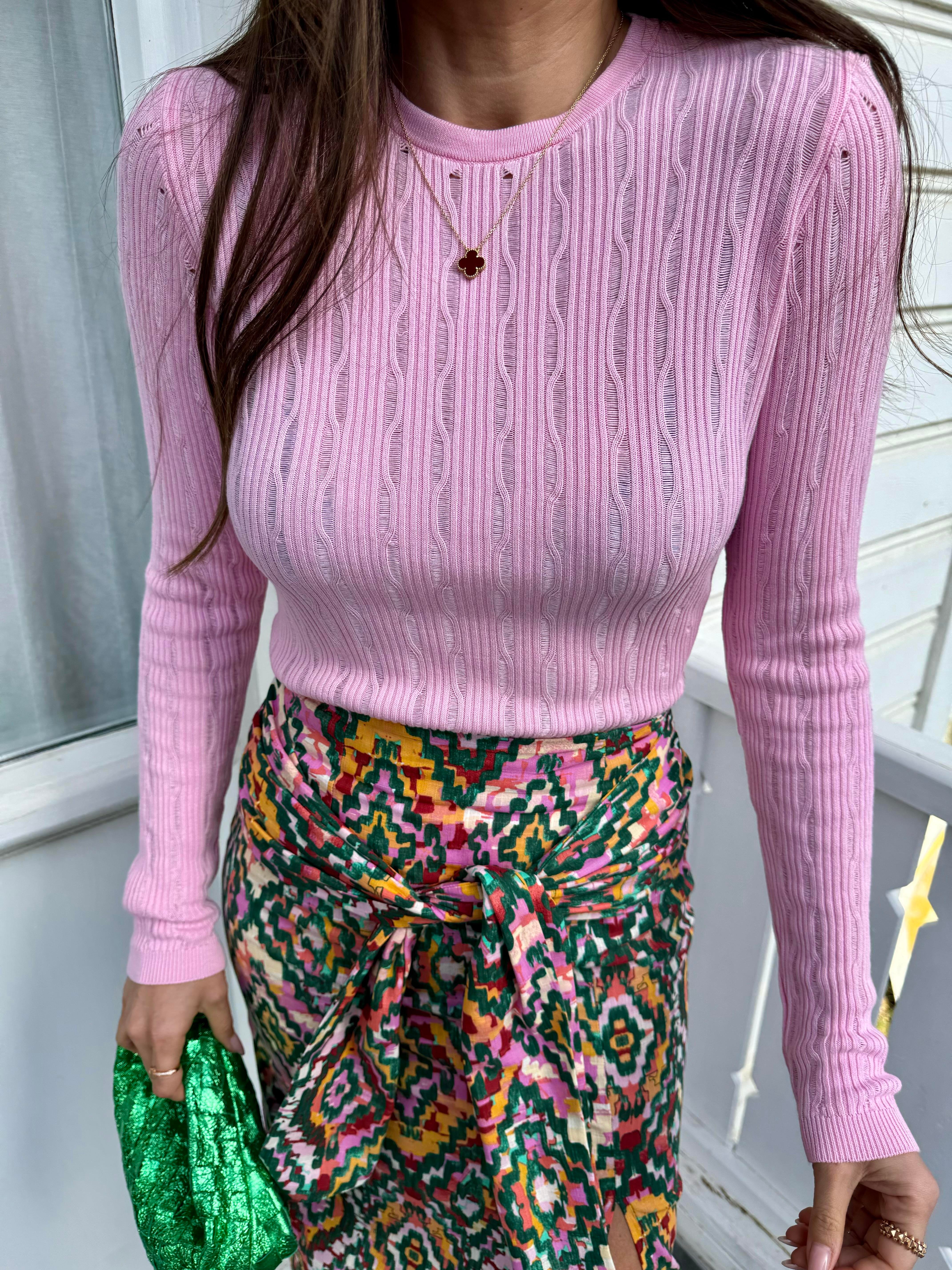 Pembe Desenli Merserize Triko