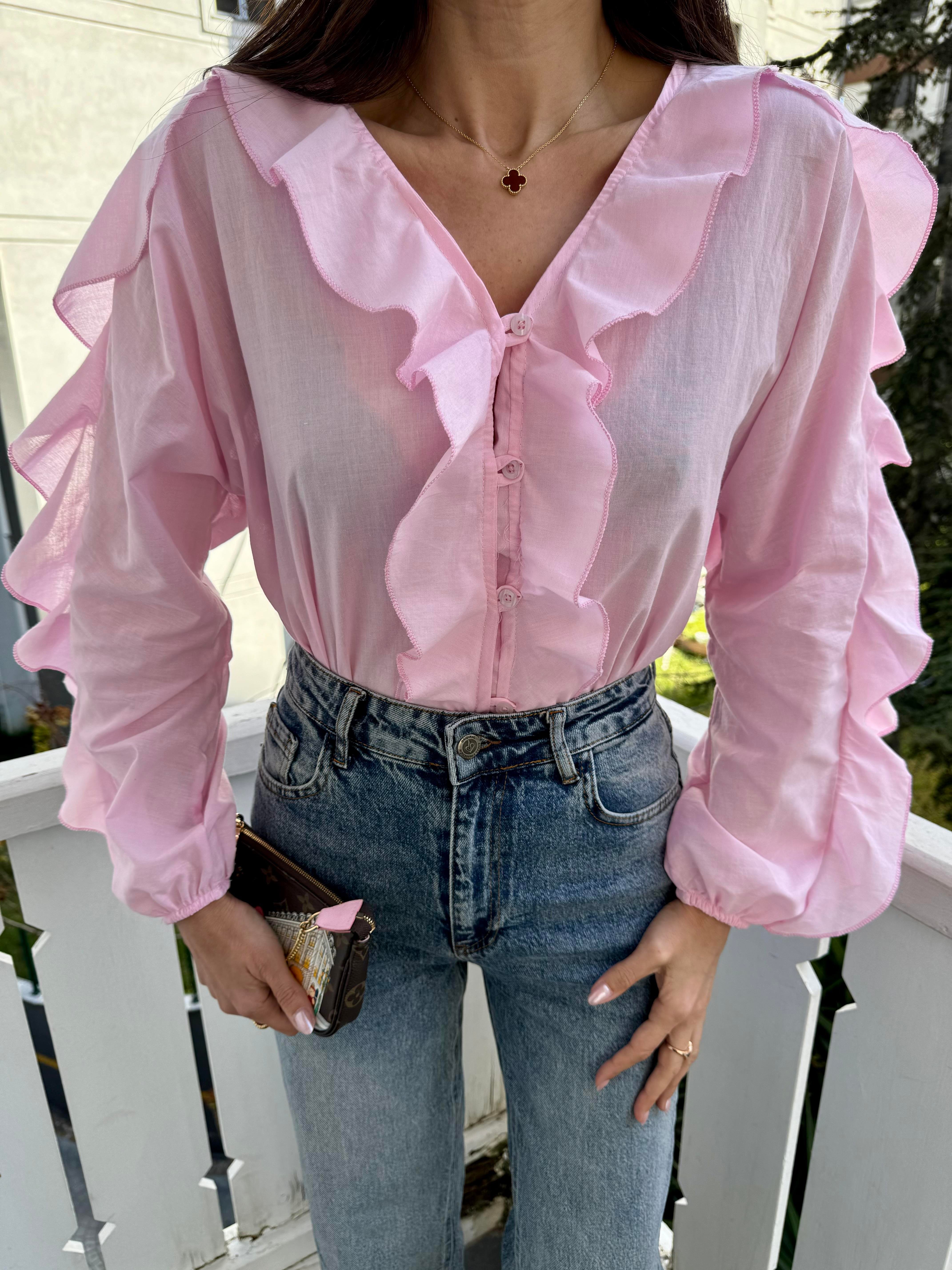 Pembe Fırfırlı Gömlek