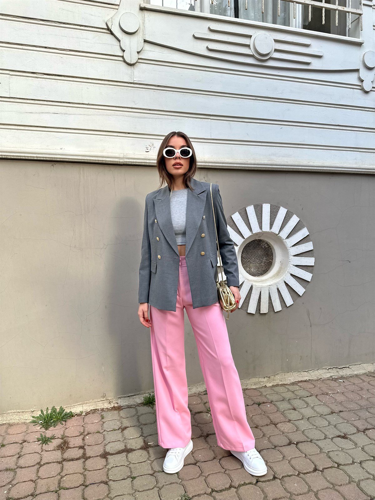 Pembe  Geniş Paçalı Pantolon