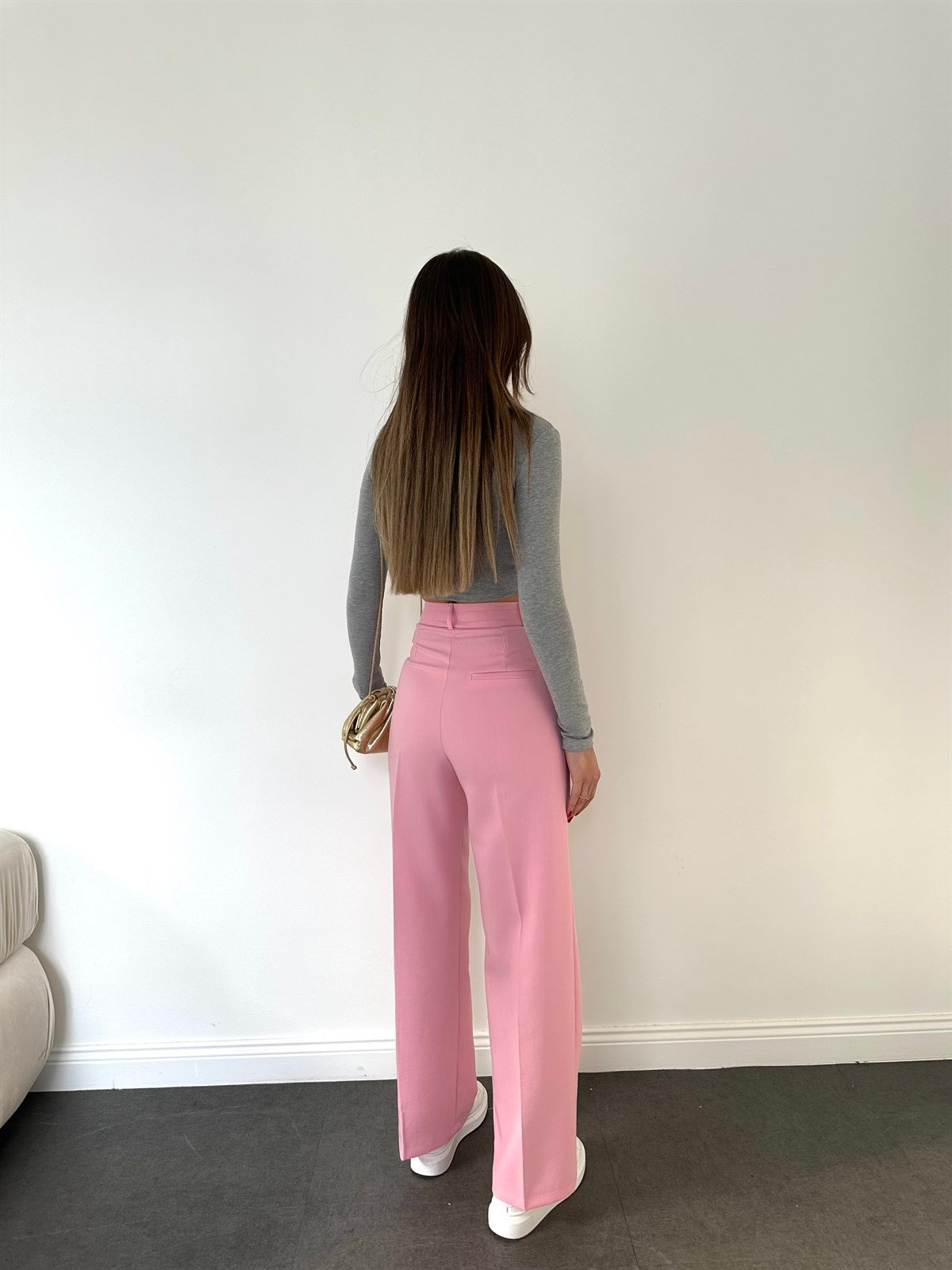 Pembe  Geniş Paçalı Pantolon