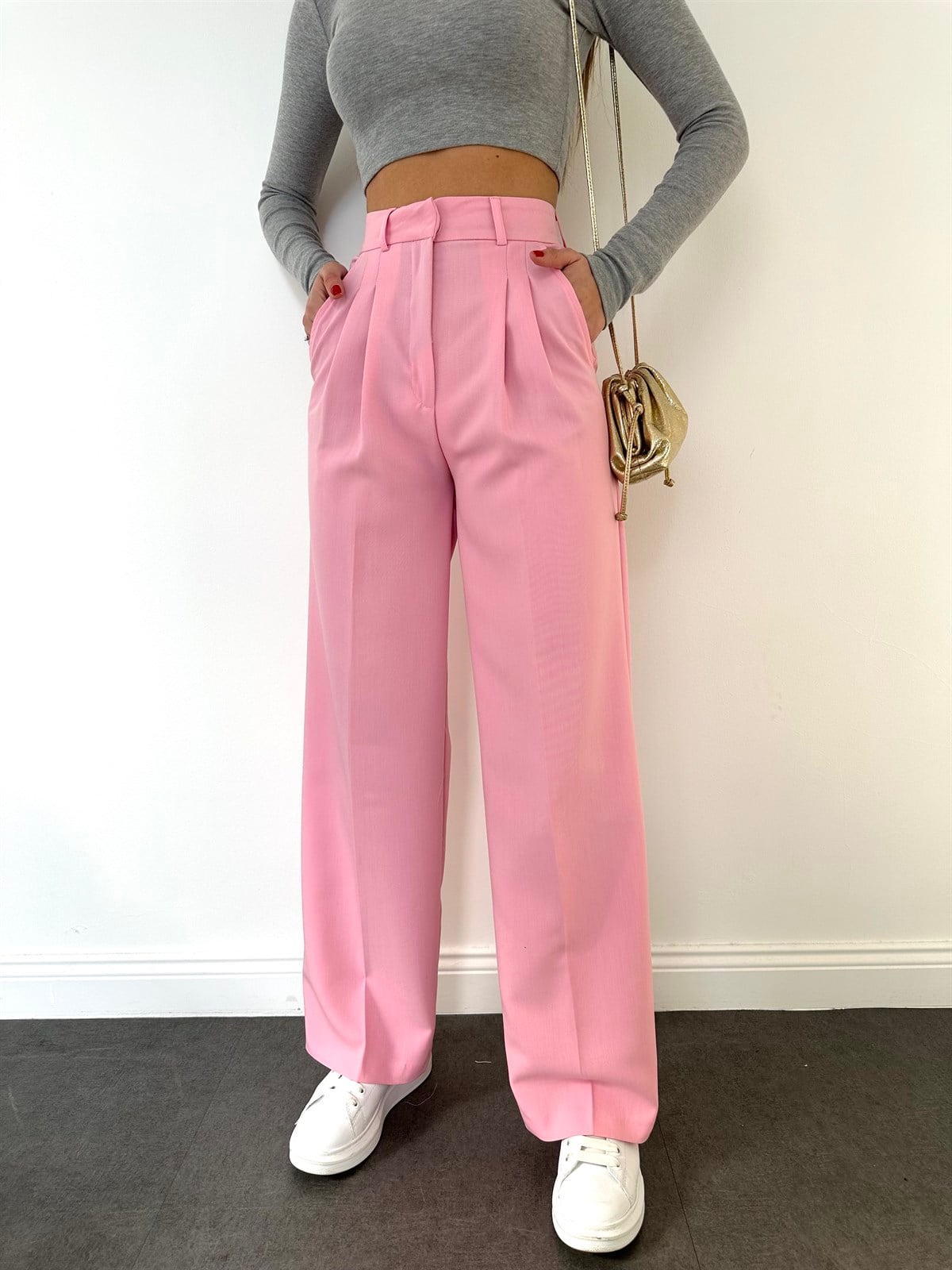 Pembe  Geniş Paçalı Pantolon