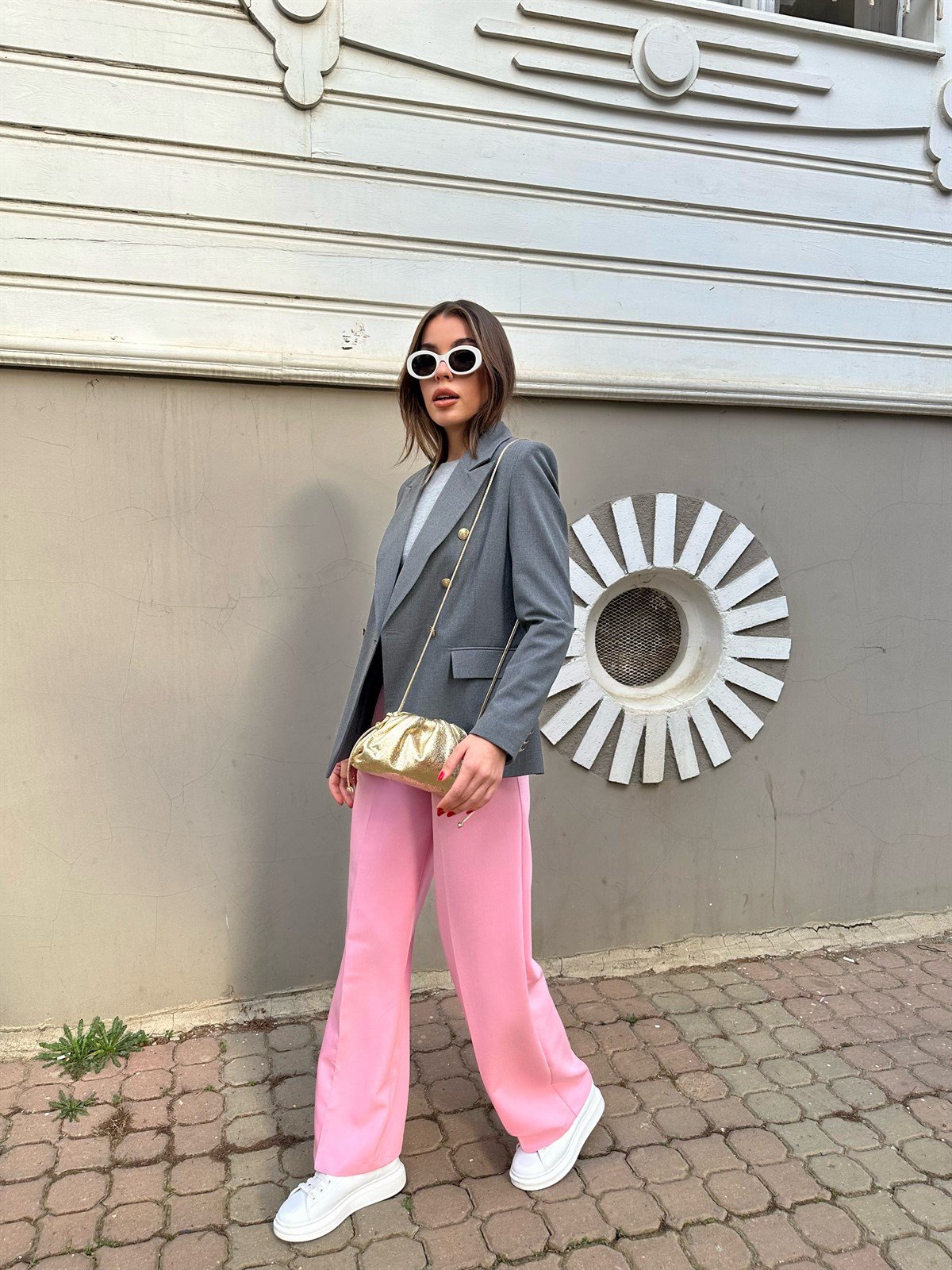 Pembe  Geniş Paçalı Pantolon