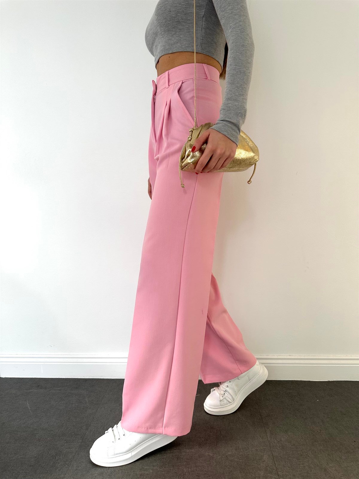 Pembe  Geniş Paçalı Pantolon