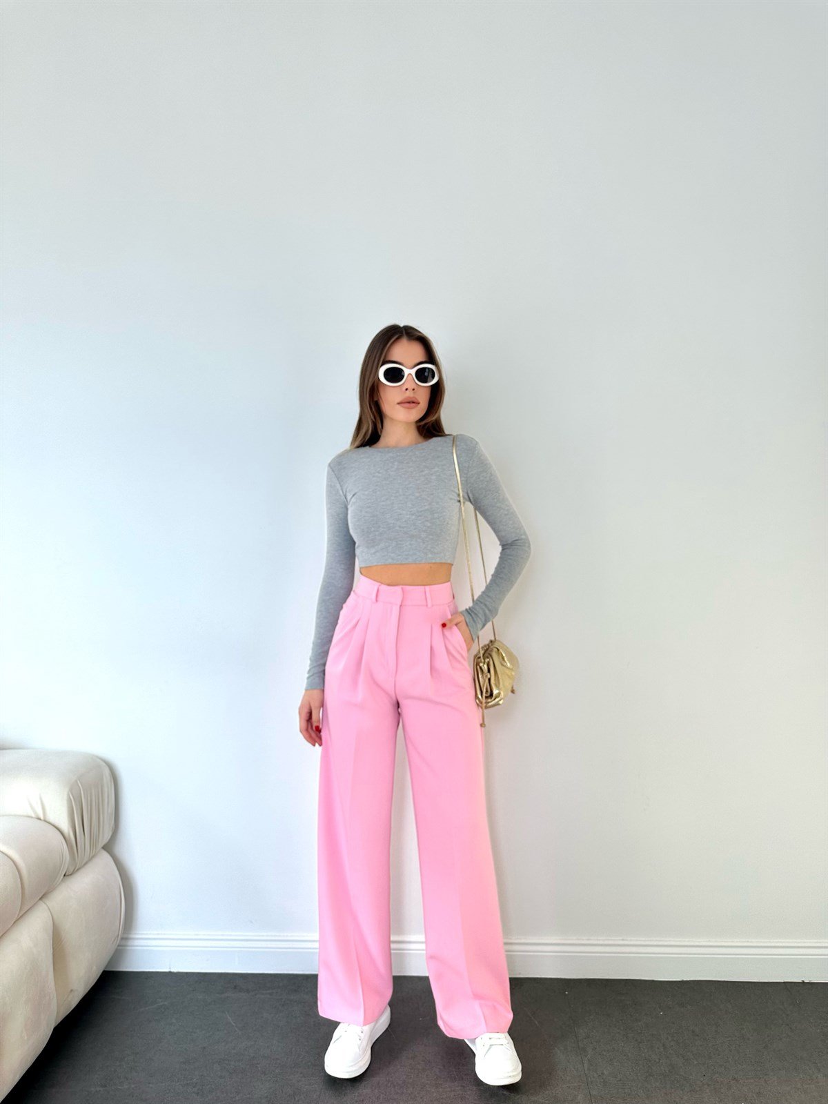Pembe  Geniş Paçalı Pantolon