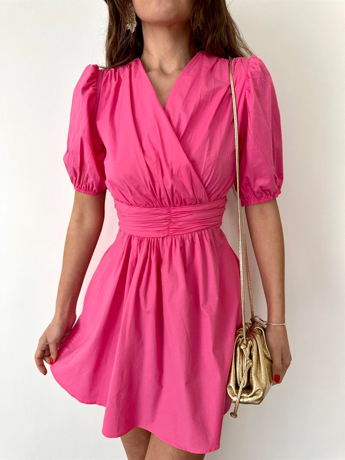 Pembe Karpuz Kol Mini Elbise