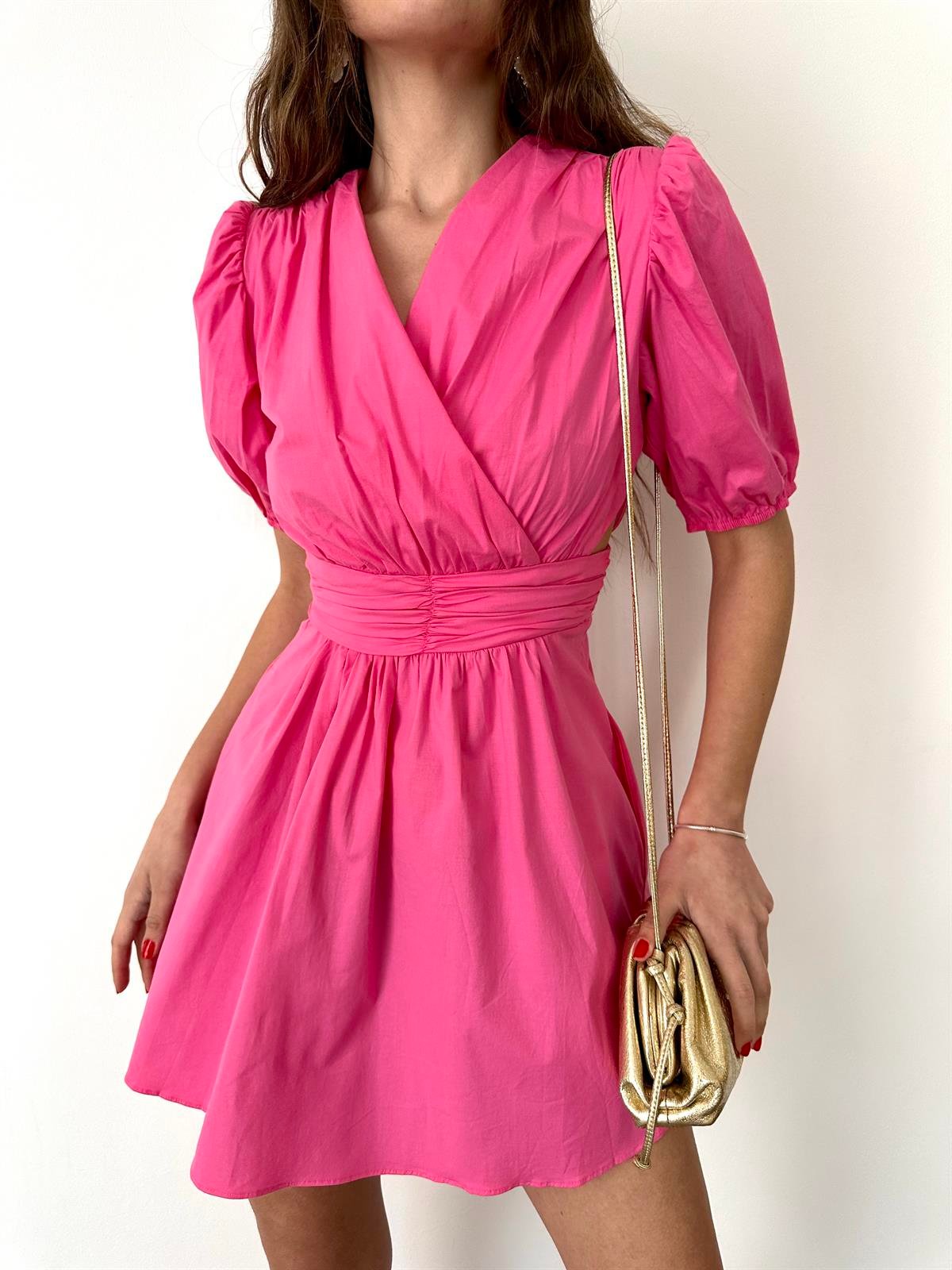 Pembe Karpuz Kol Mini Elbise