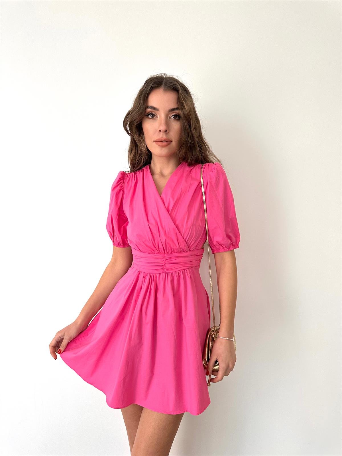 Pembe Karpuz Kol Mini Elbise