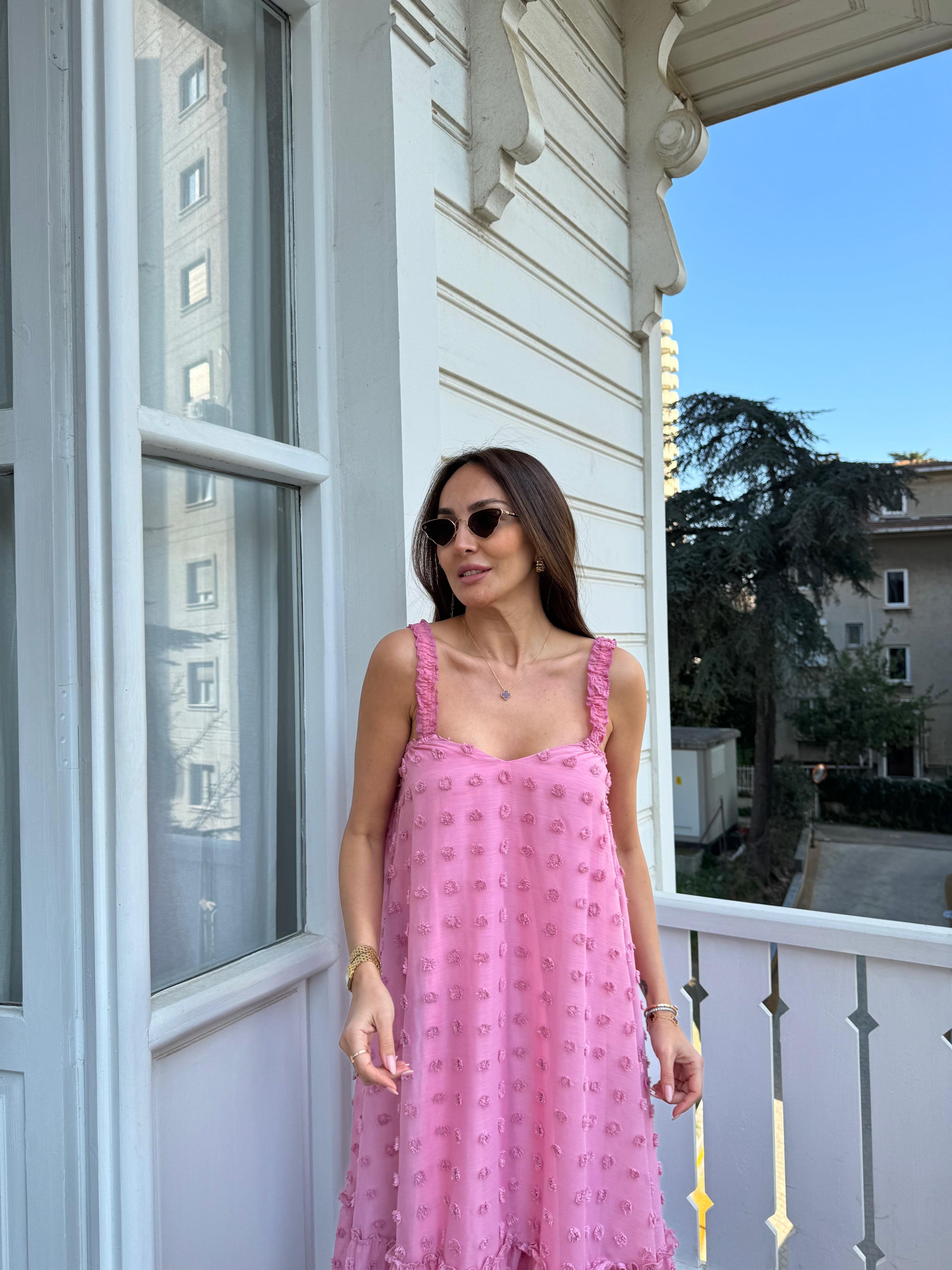 Pembe Mini Ponpon Elbise