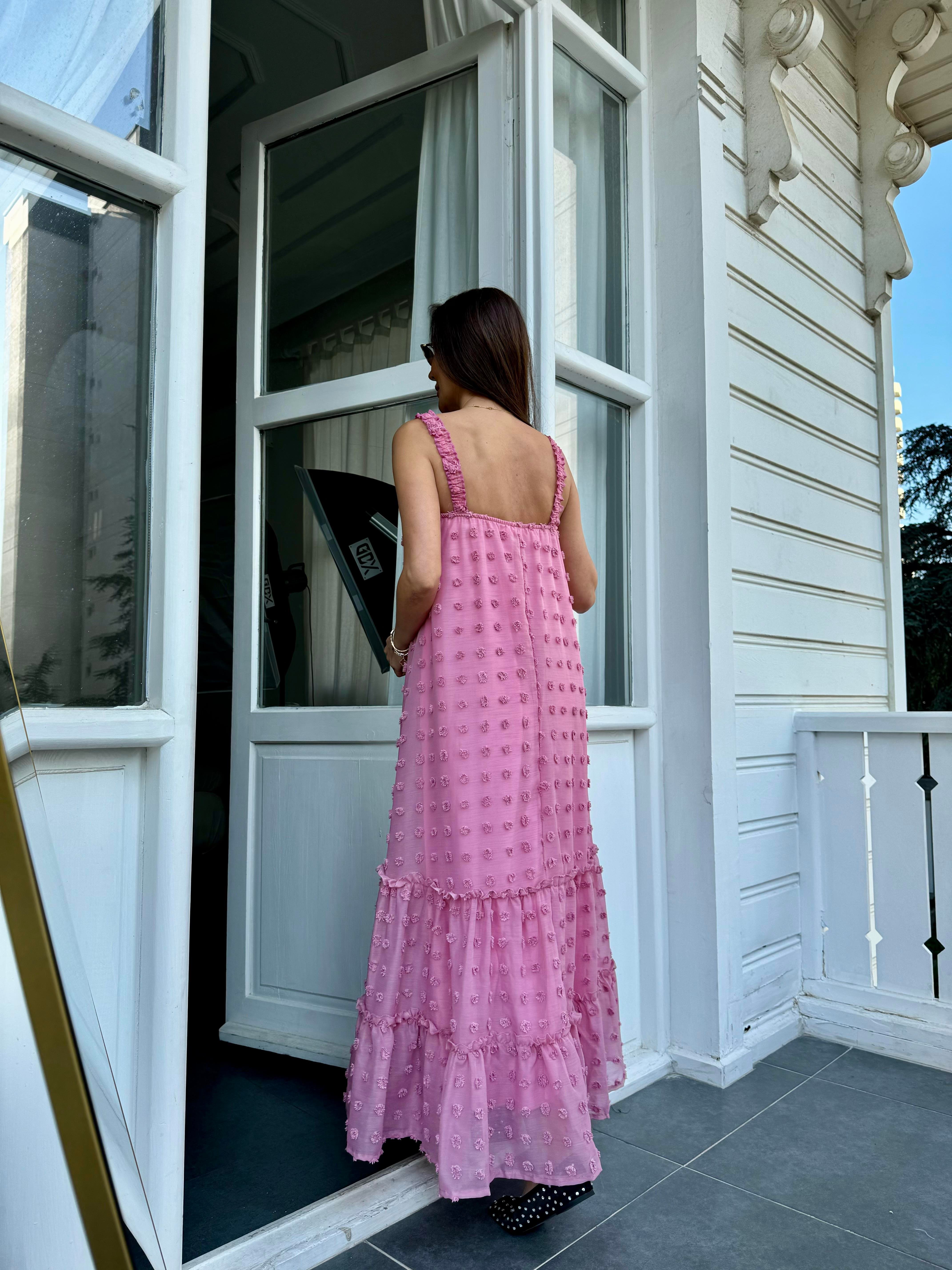 Pembe Mini Ponpon Elbise