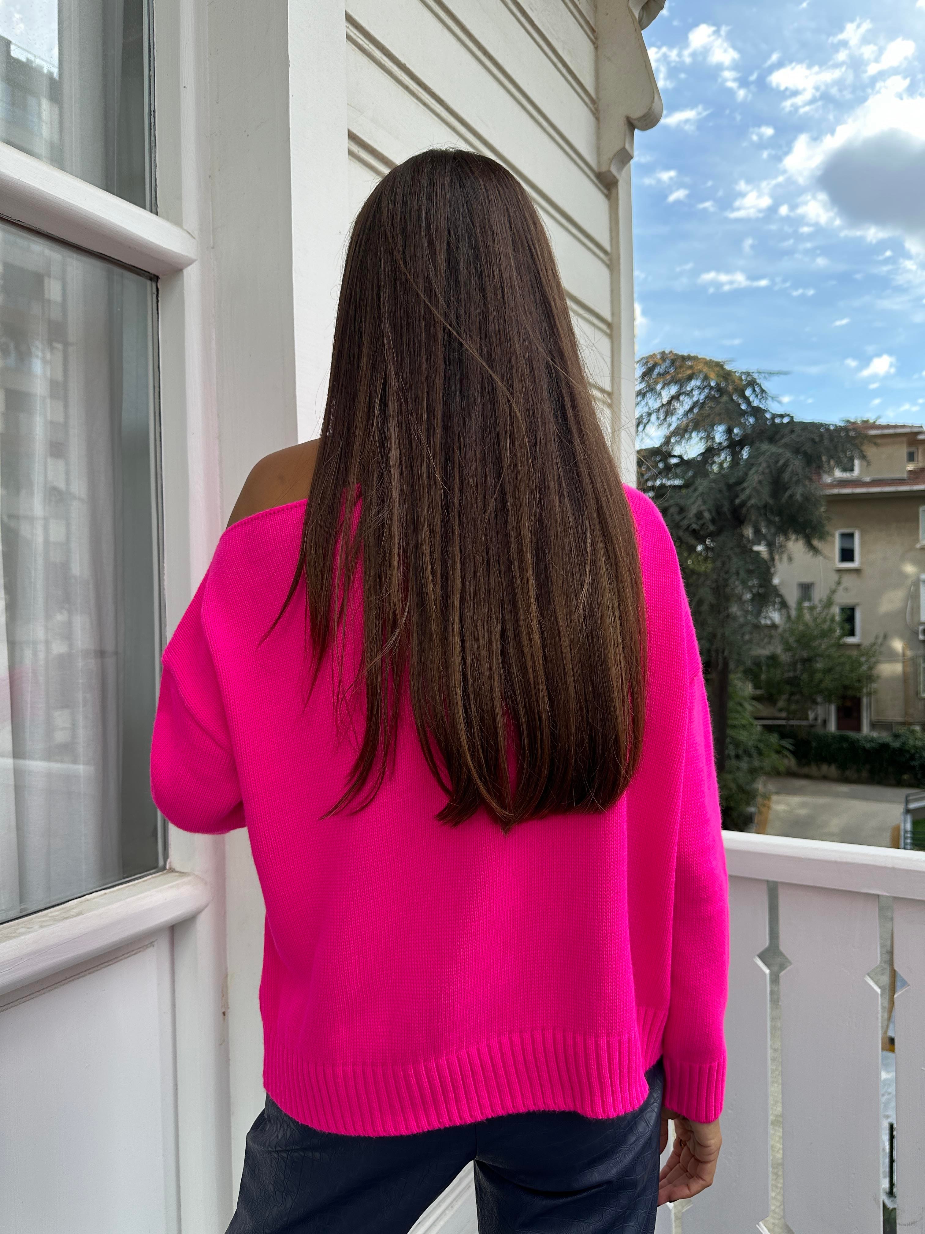 Pembe Omzu Pencereli Balıkçı Kazak