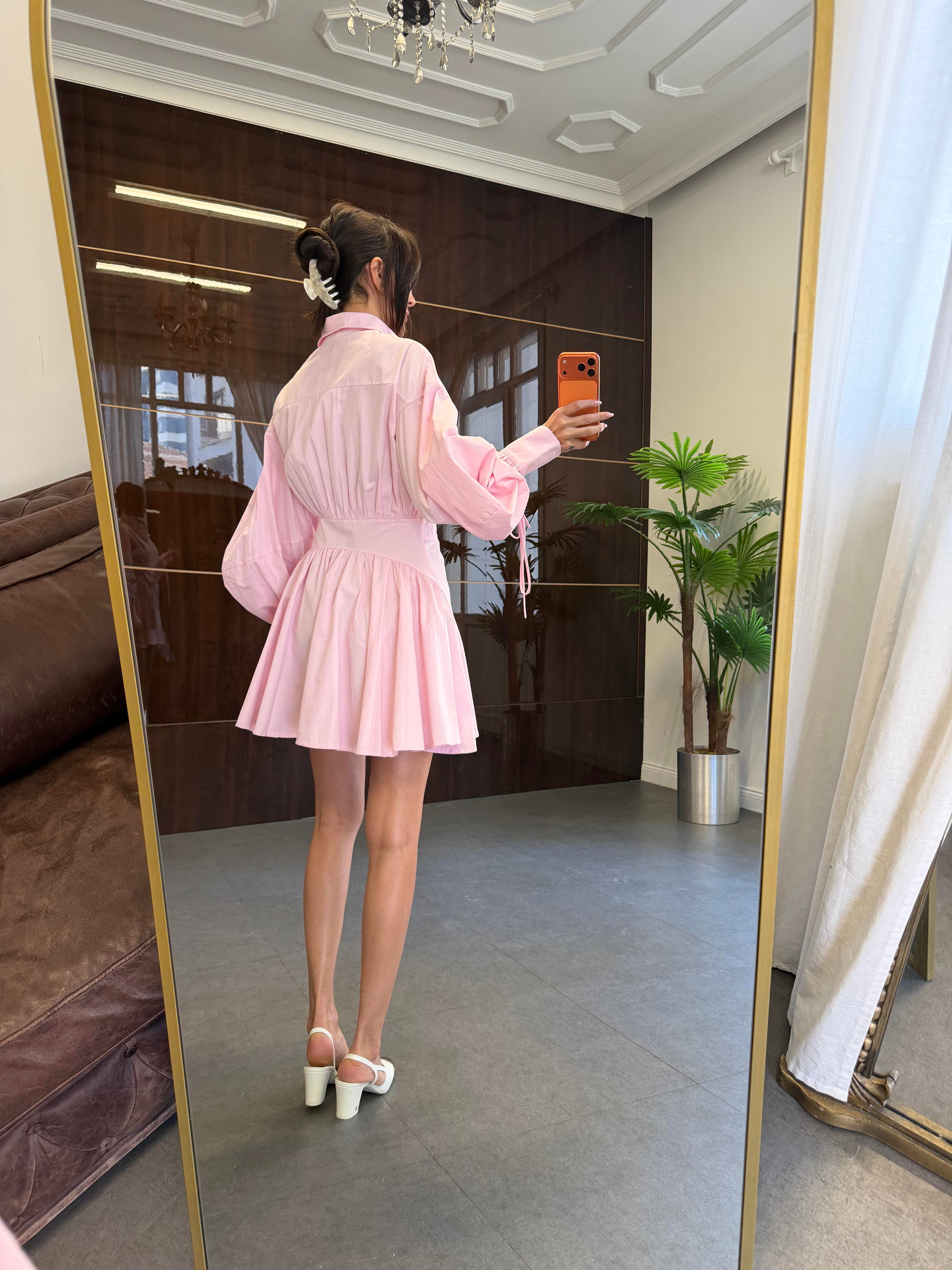 Pembe Tasarım Mini Elbise
