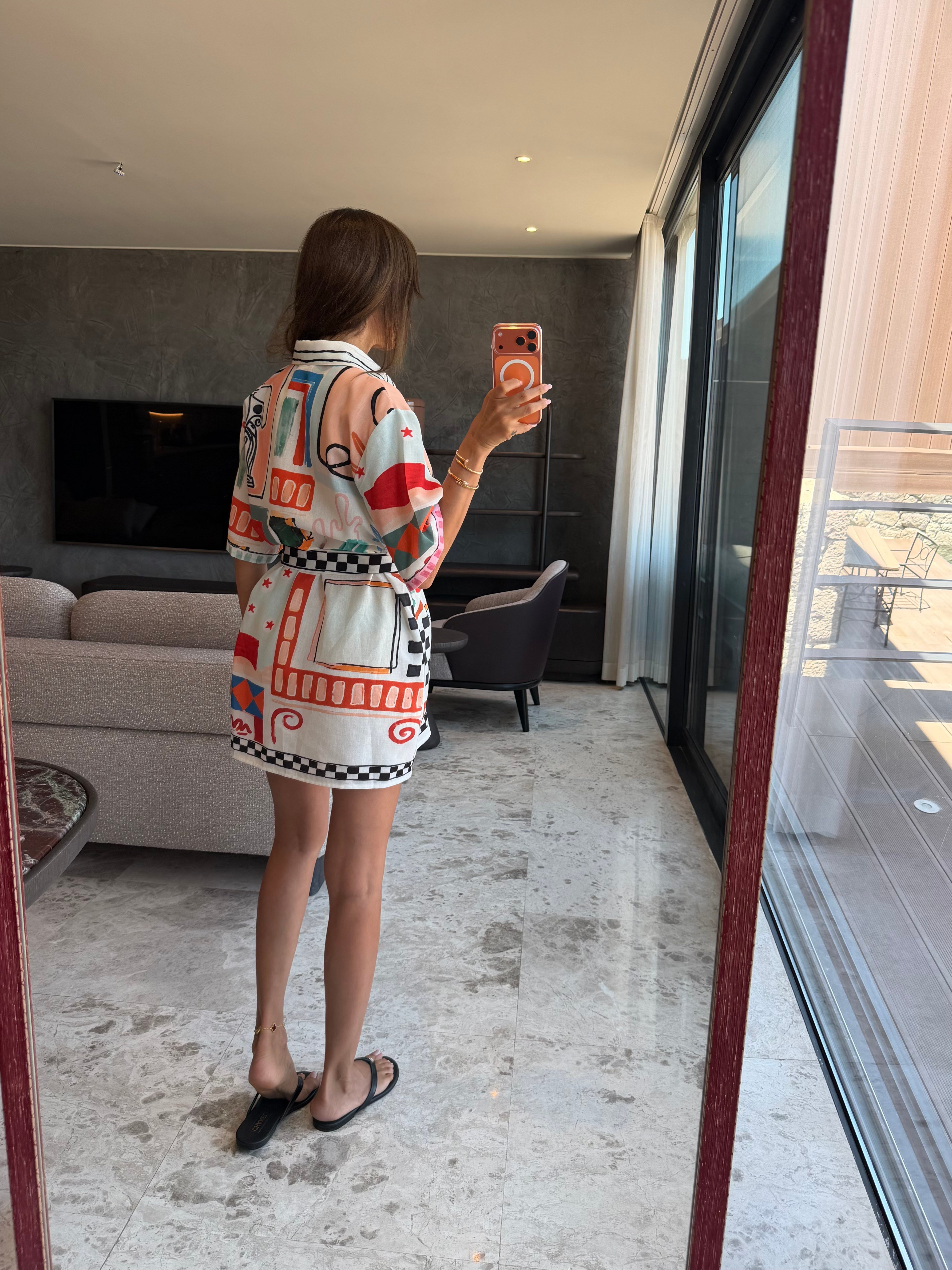 Renkli Figürlü Kuşaklı Kimono