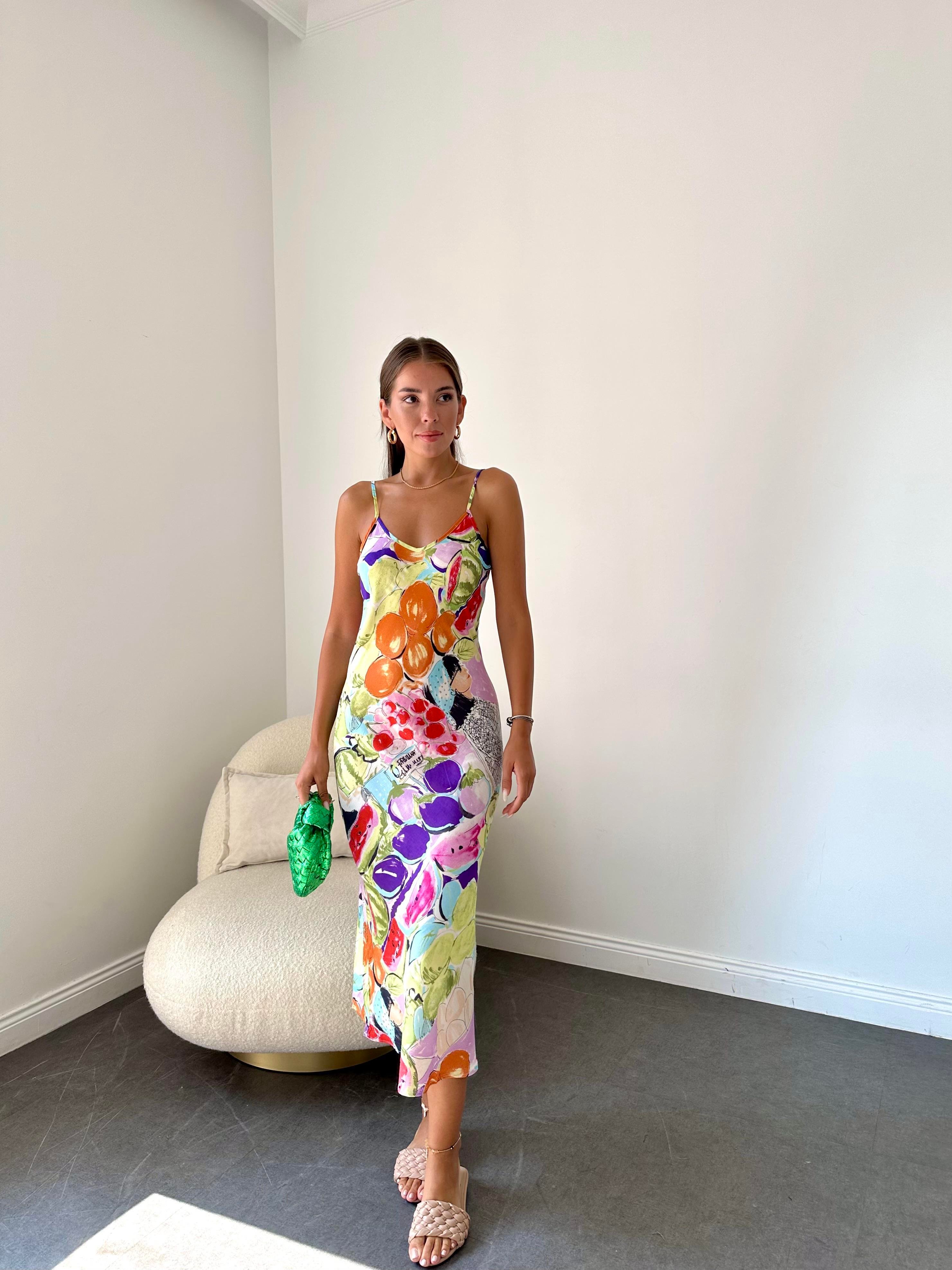 Renkli İp Askılı Elbise