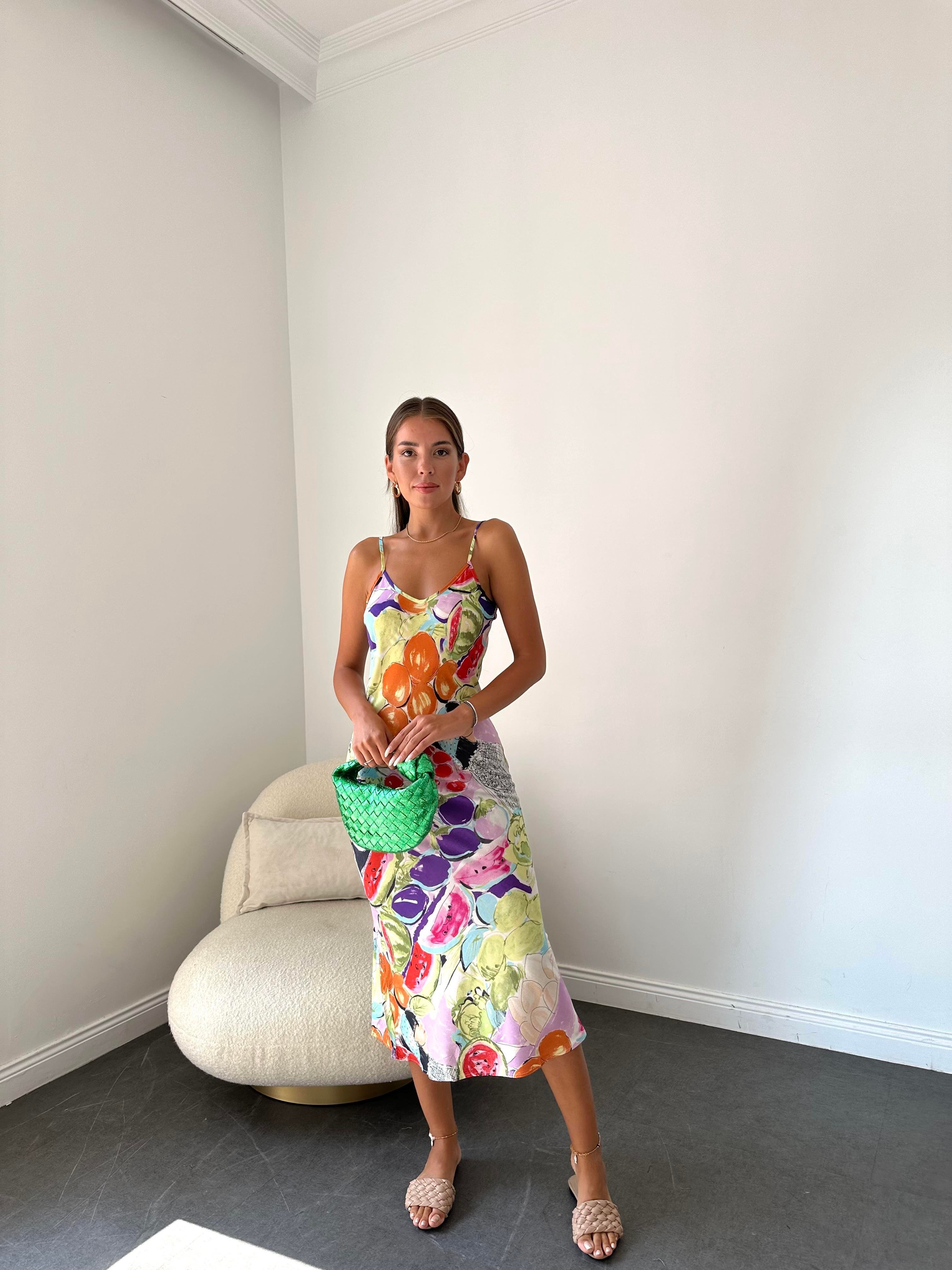 Renkli İp Askılı Elbise