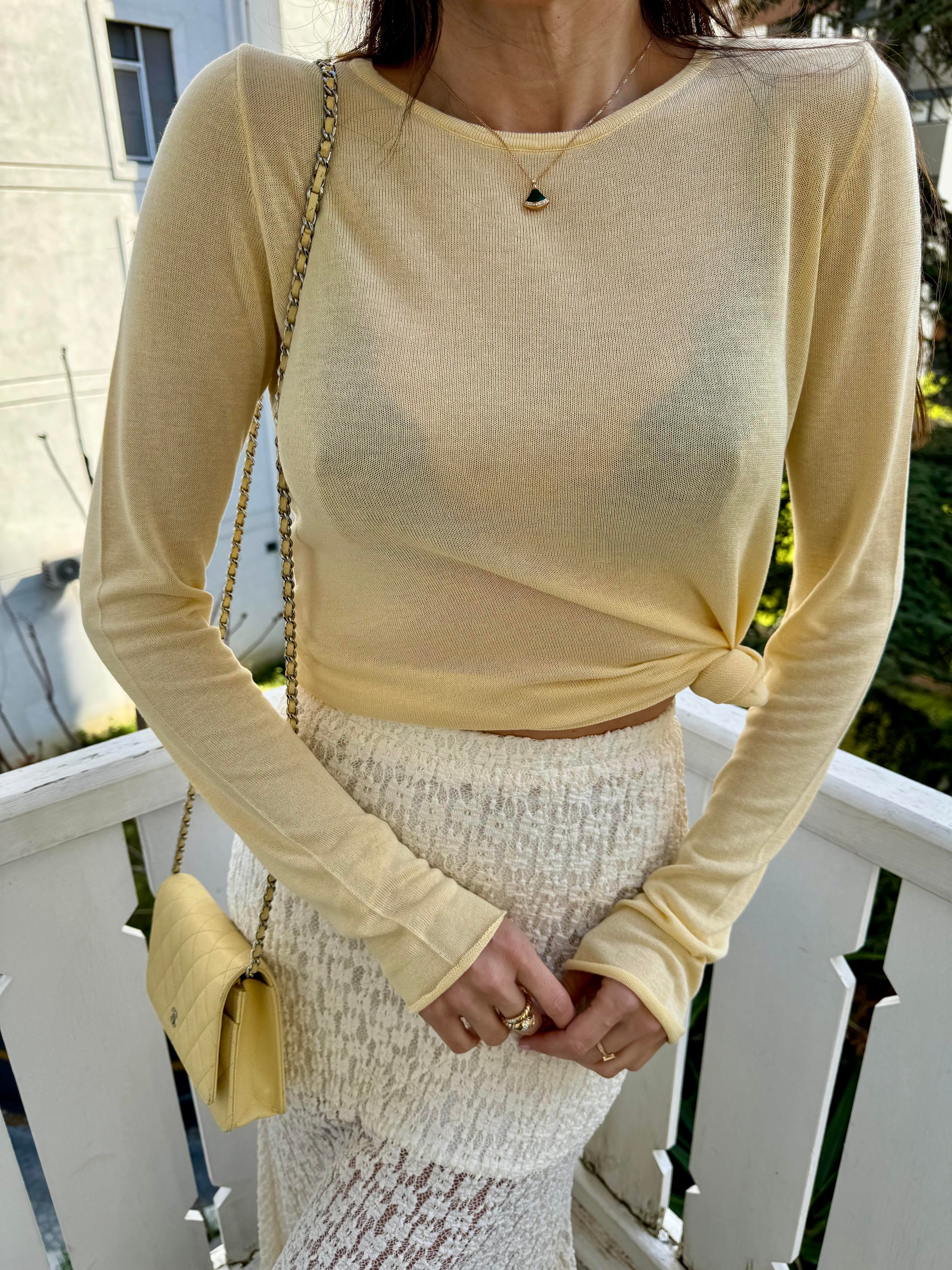 Sarı Bisiklet Yaka Transparan Triko