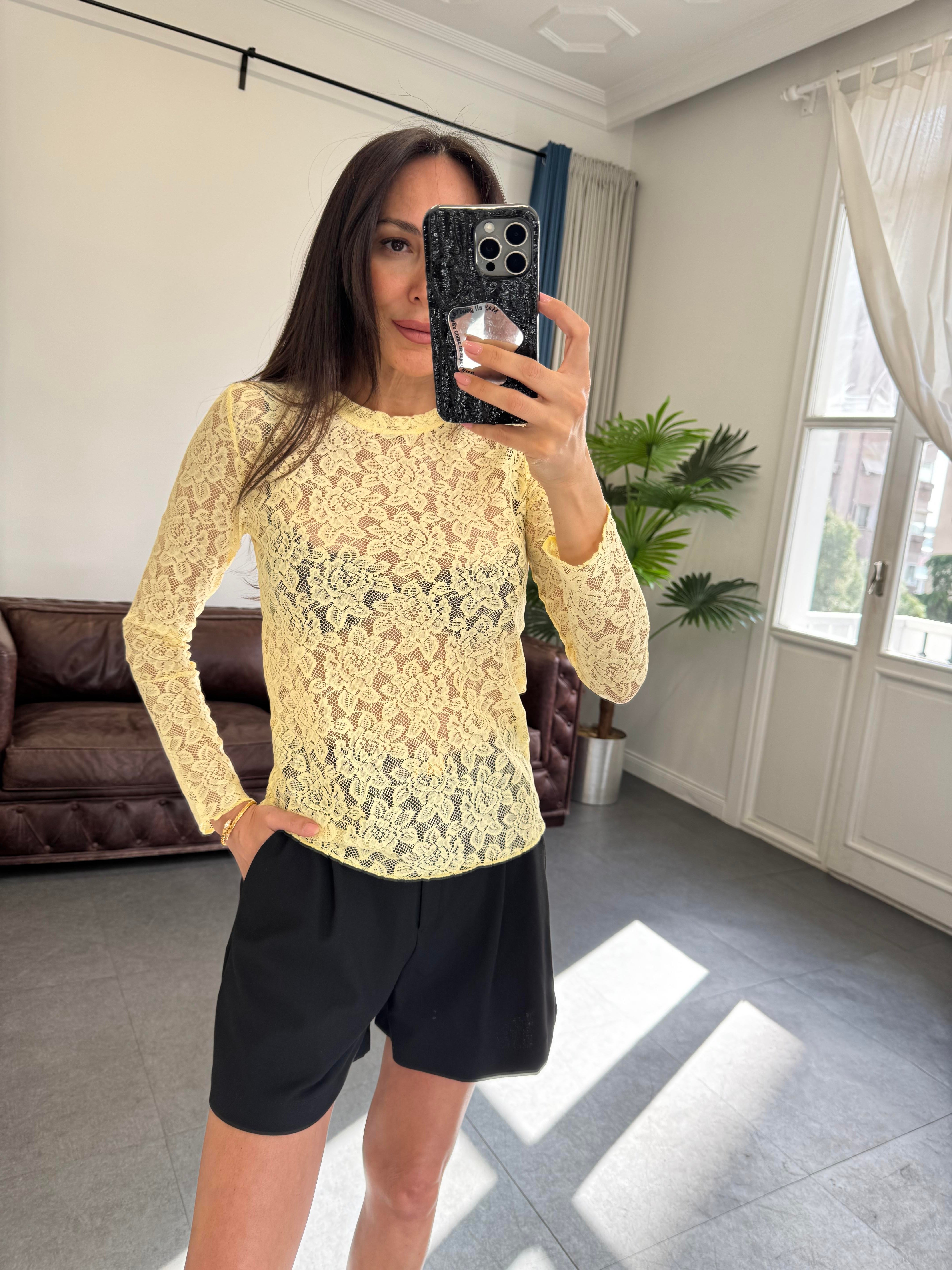 Sarı Dantel Bluz