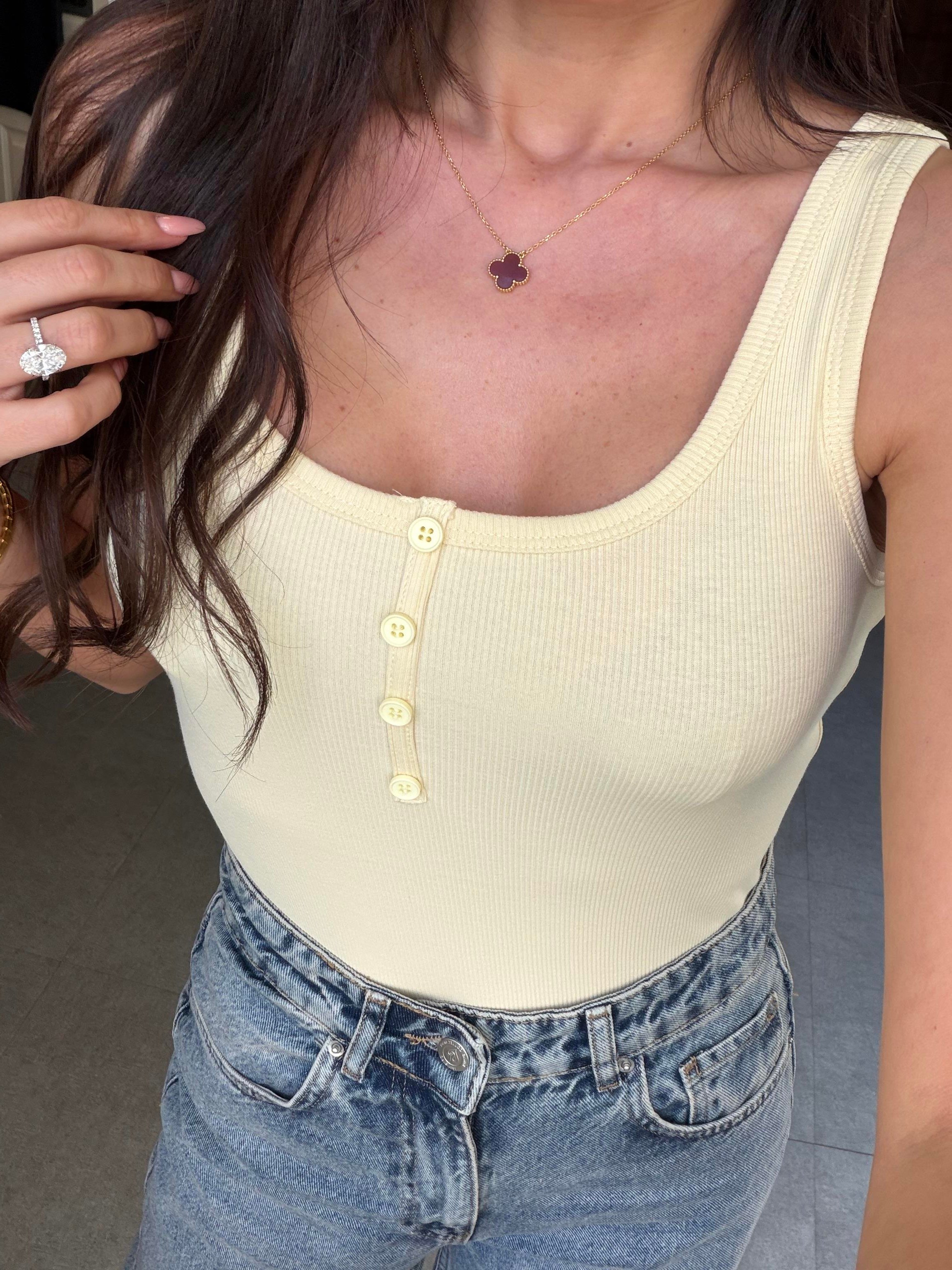 Sarı Önden Düğmeli Atlet Bluz