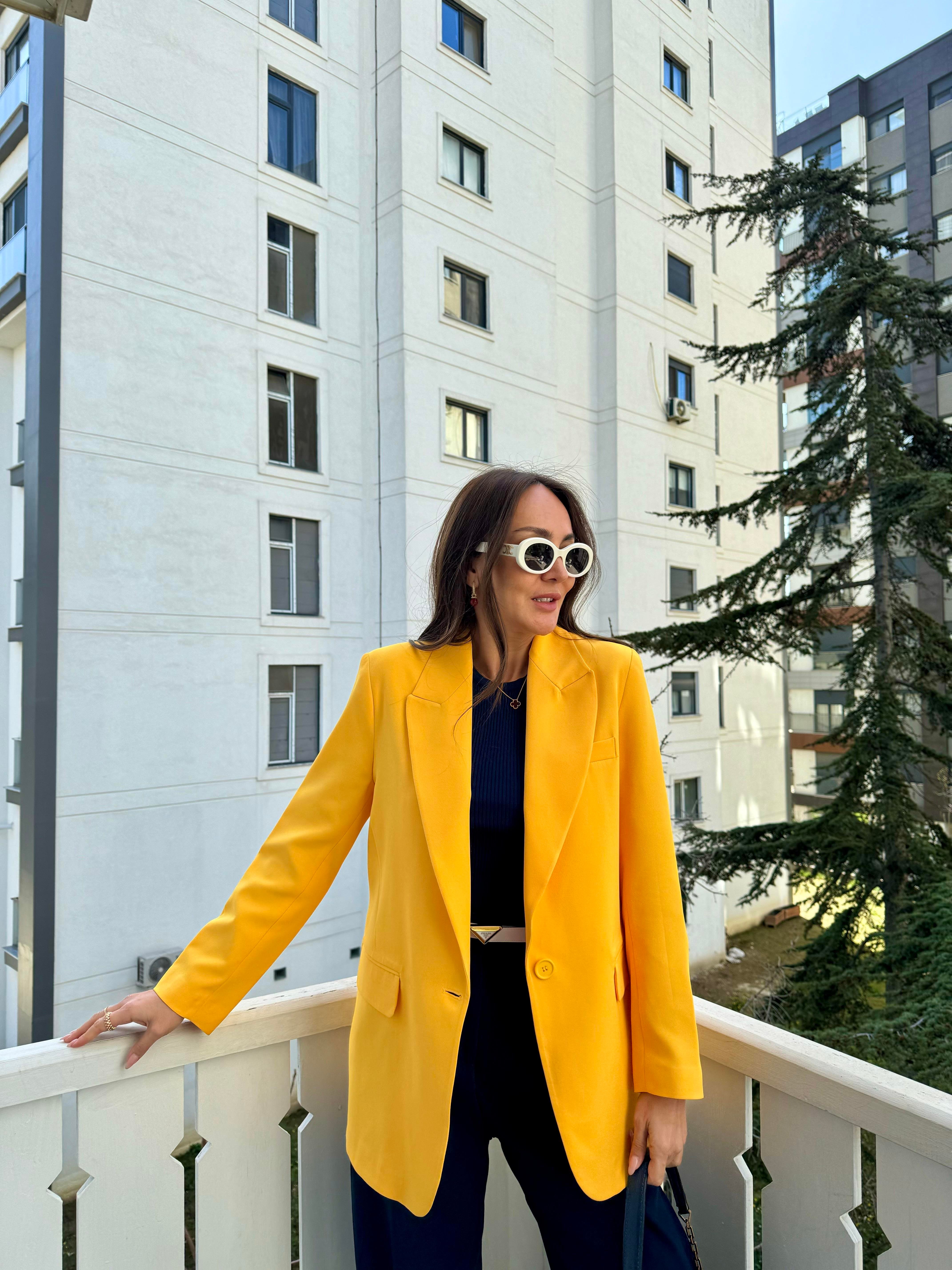 Sarı Tek Düğme Blazer Ceket
