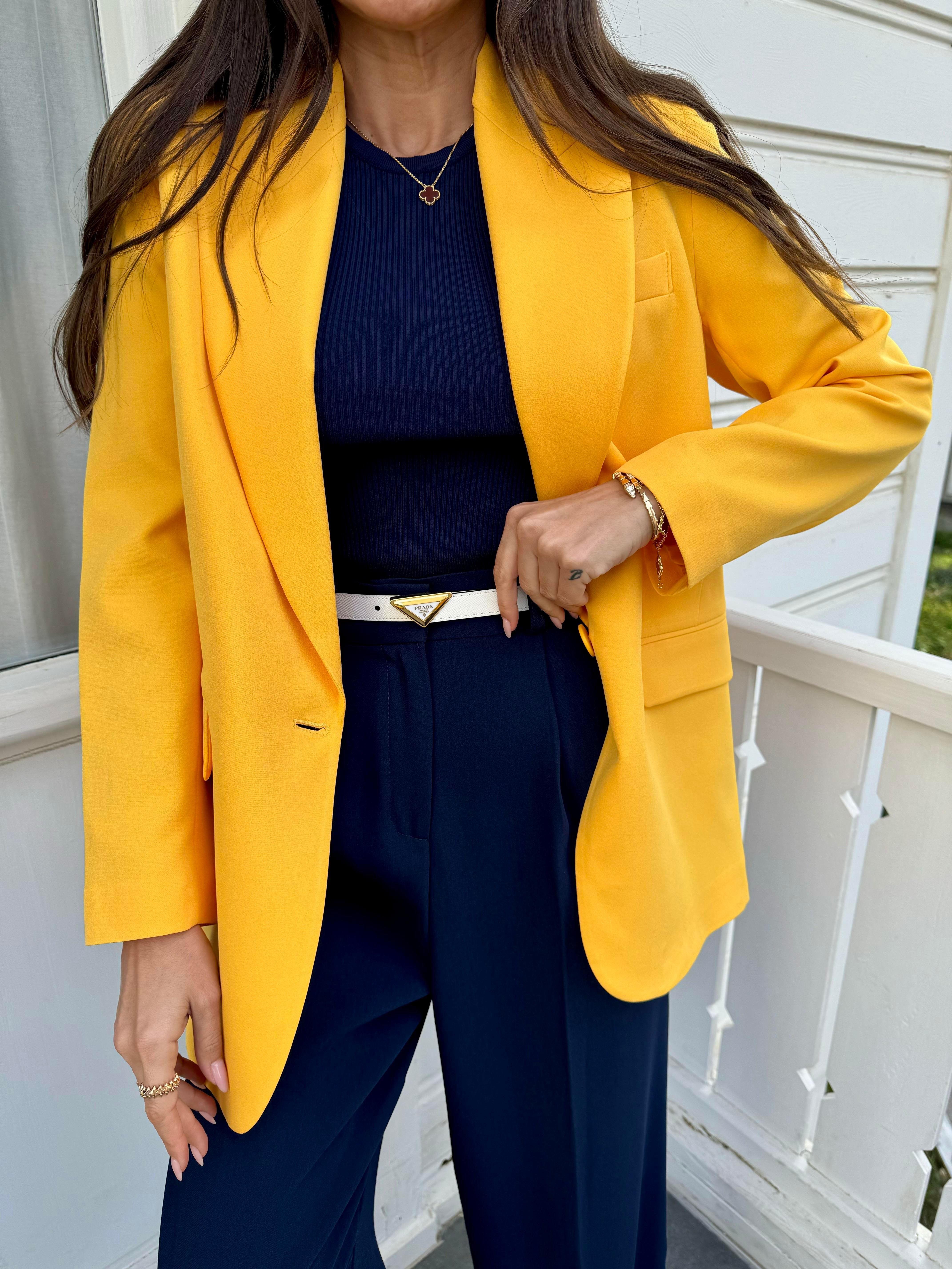 Sarı Tek Düğme Blazer Ceket