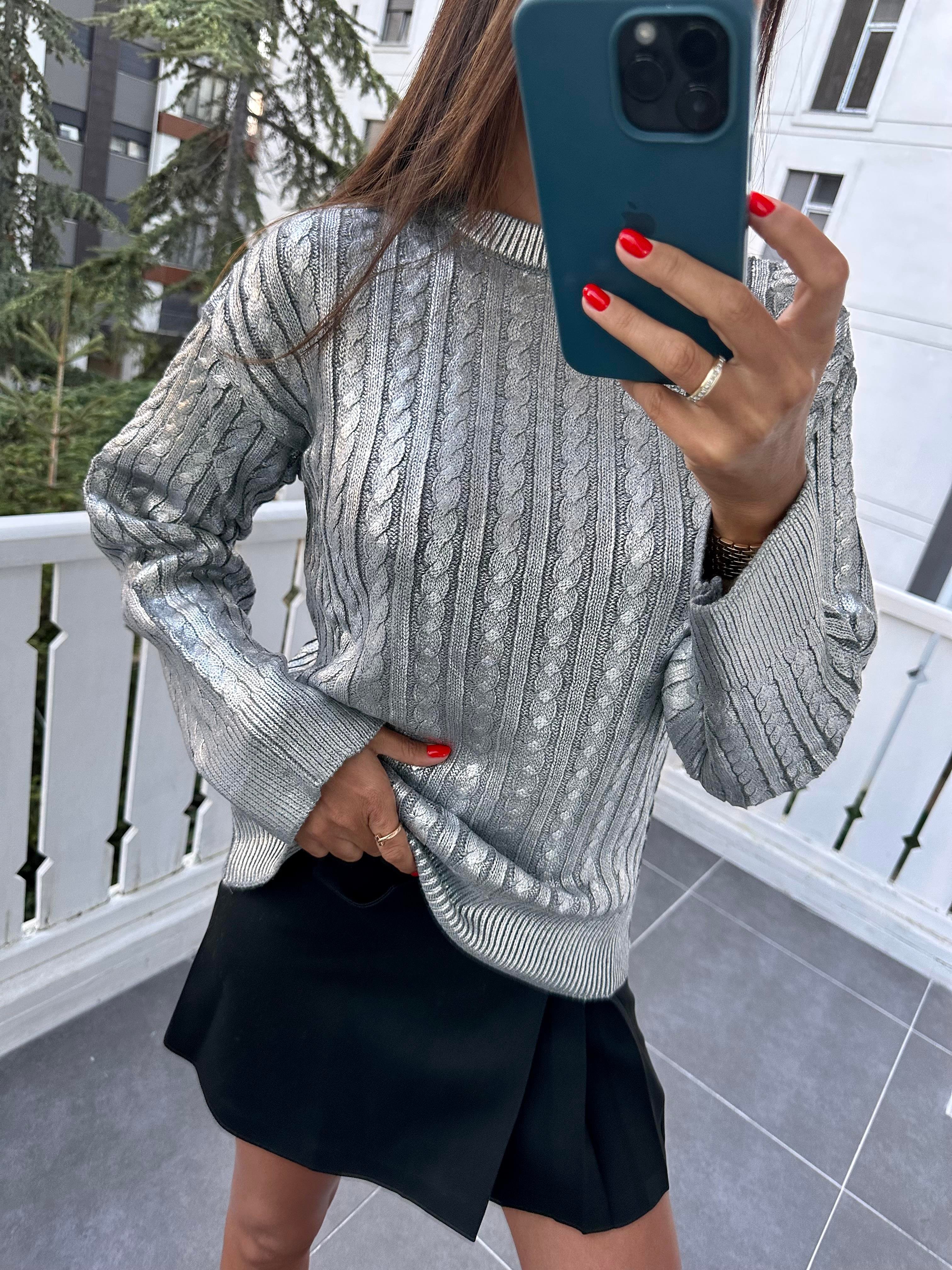 Silver Baskılı Triko Kazak