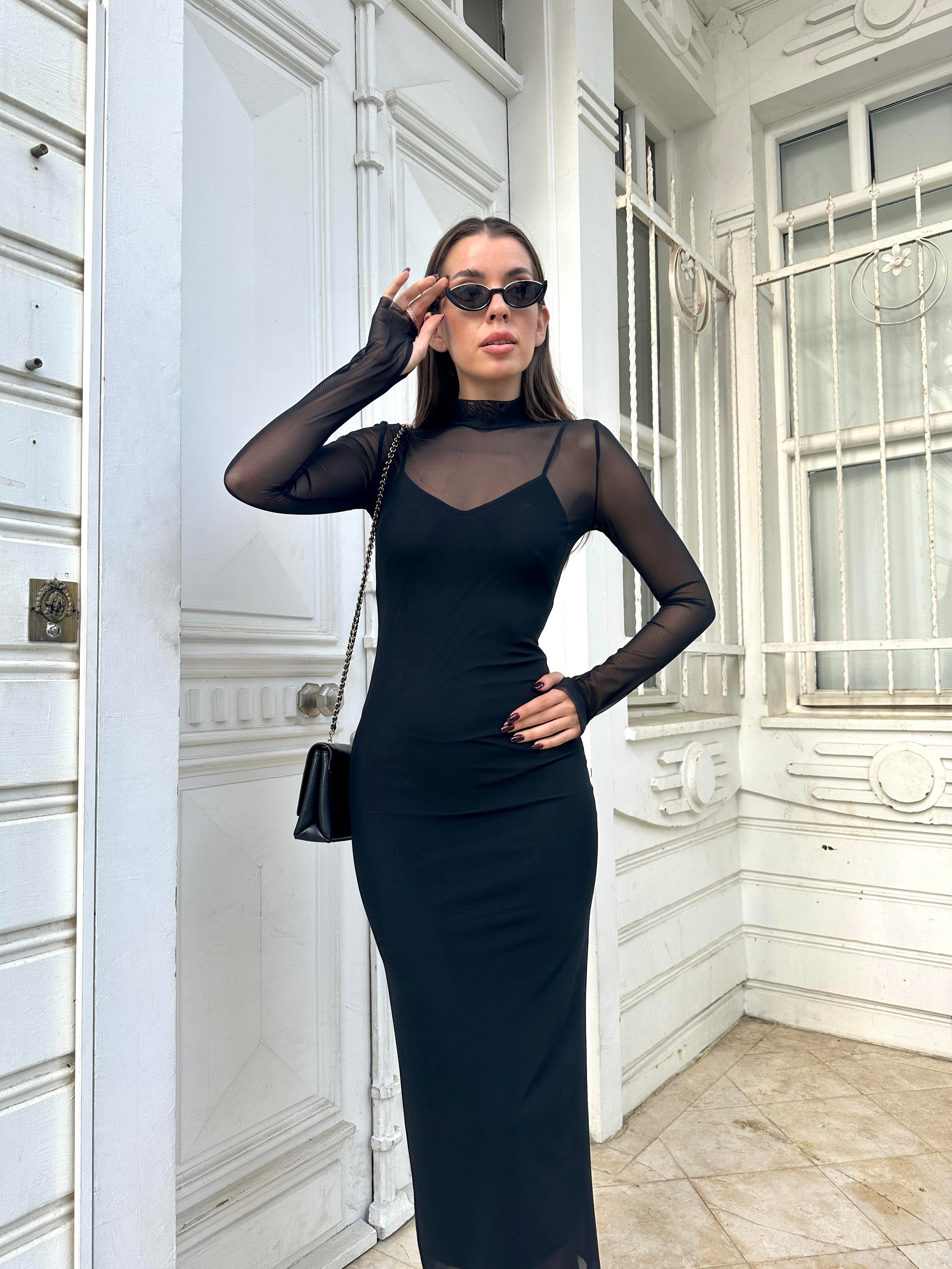 Siyah Astarlı Tül Elbise