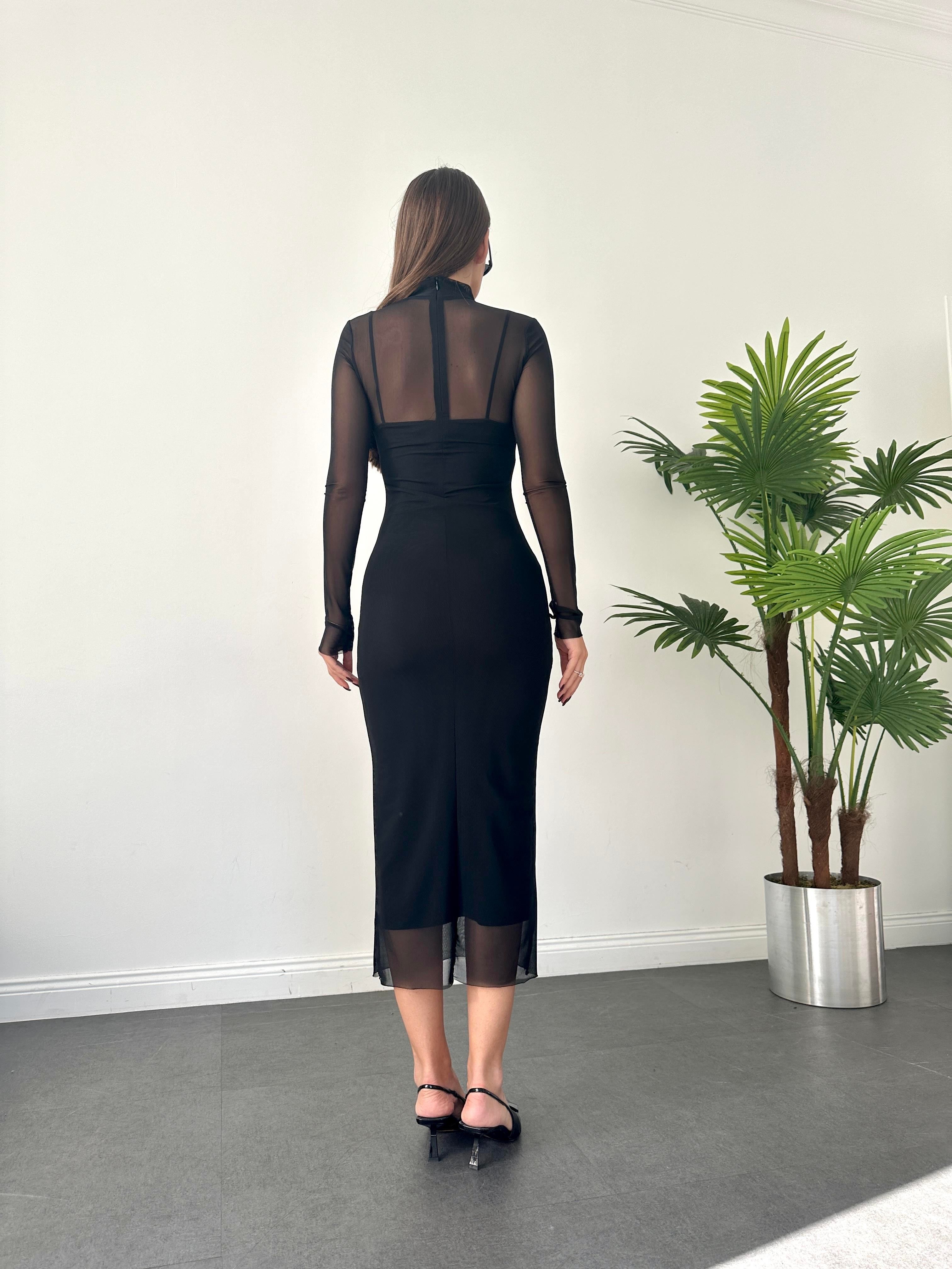 Siyah Astarlı Tül Elbise