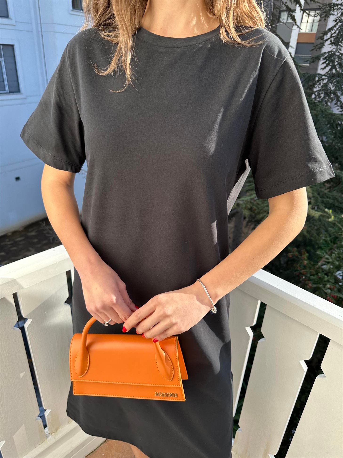 Siyah  Bisiklet Yaka Basic Elbise