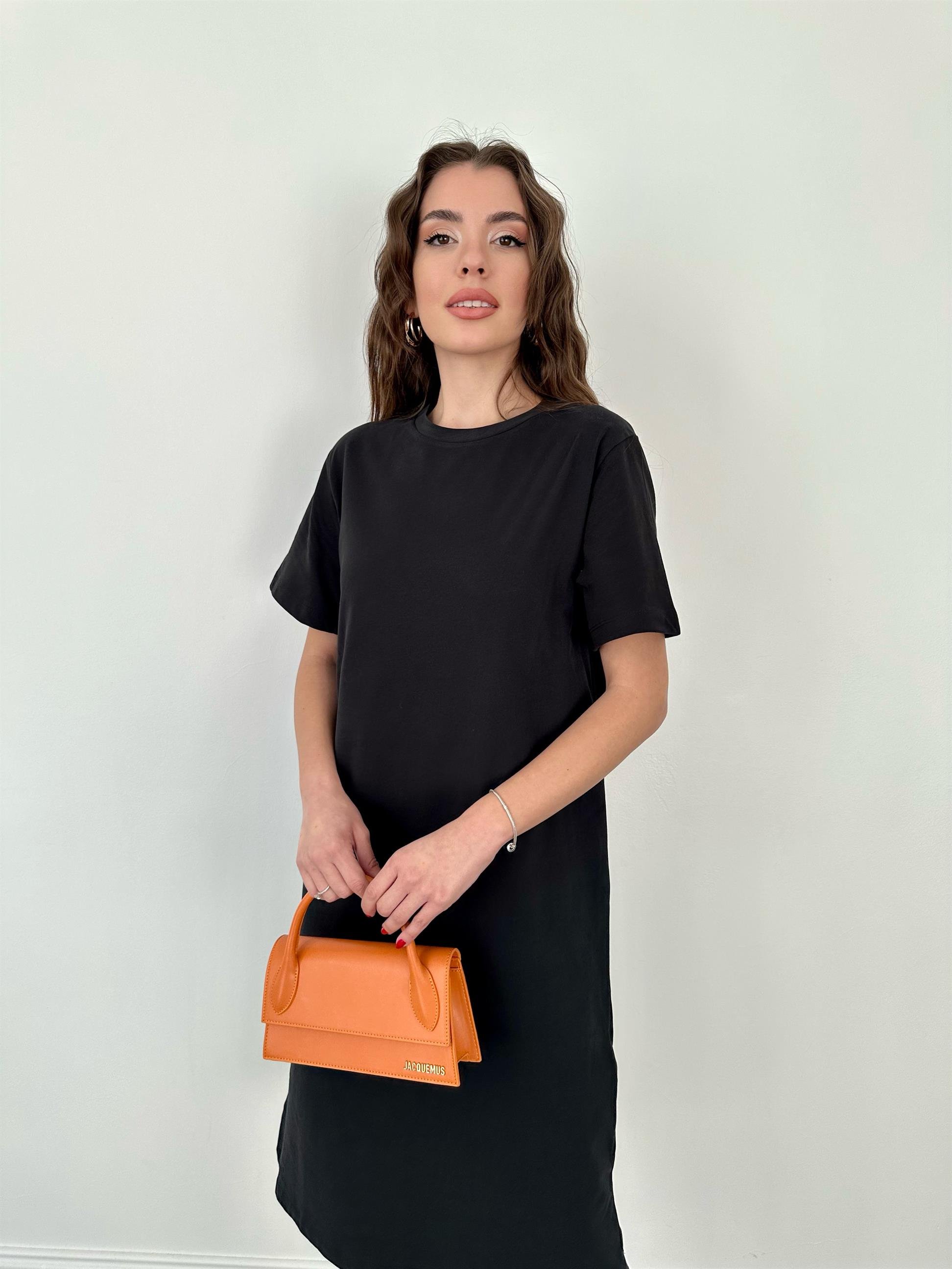 Siyah  Bisiklet Yaka Basic Elbise