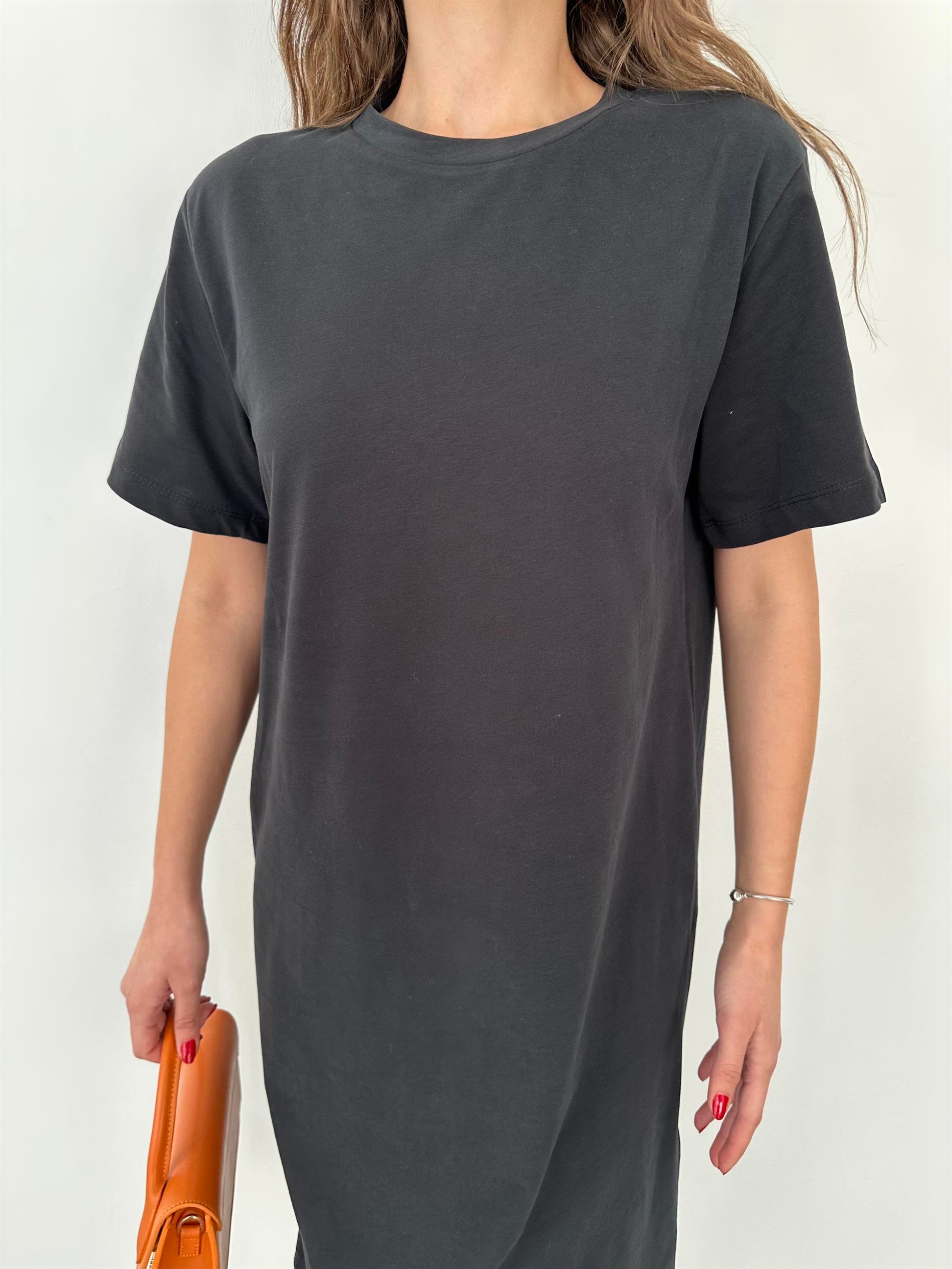 Siyah  Bisiklet Yaka Basic Elbise