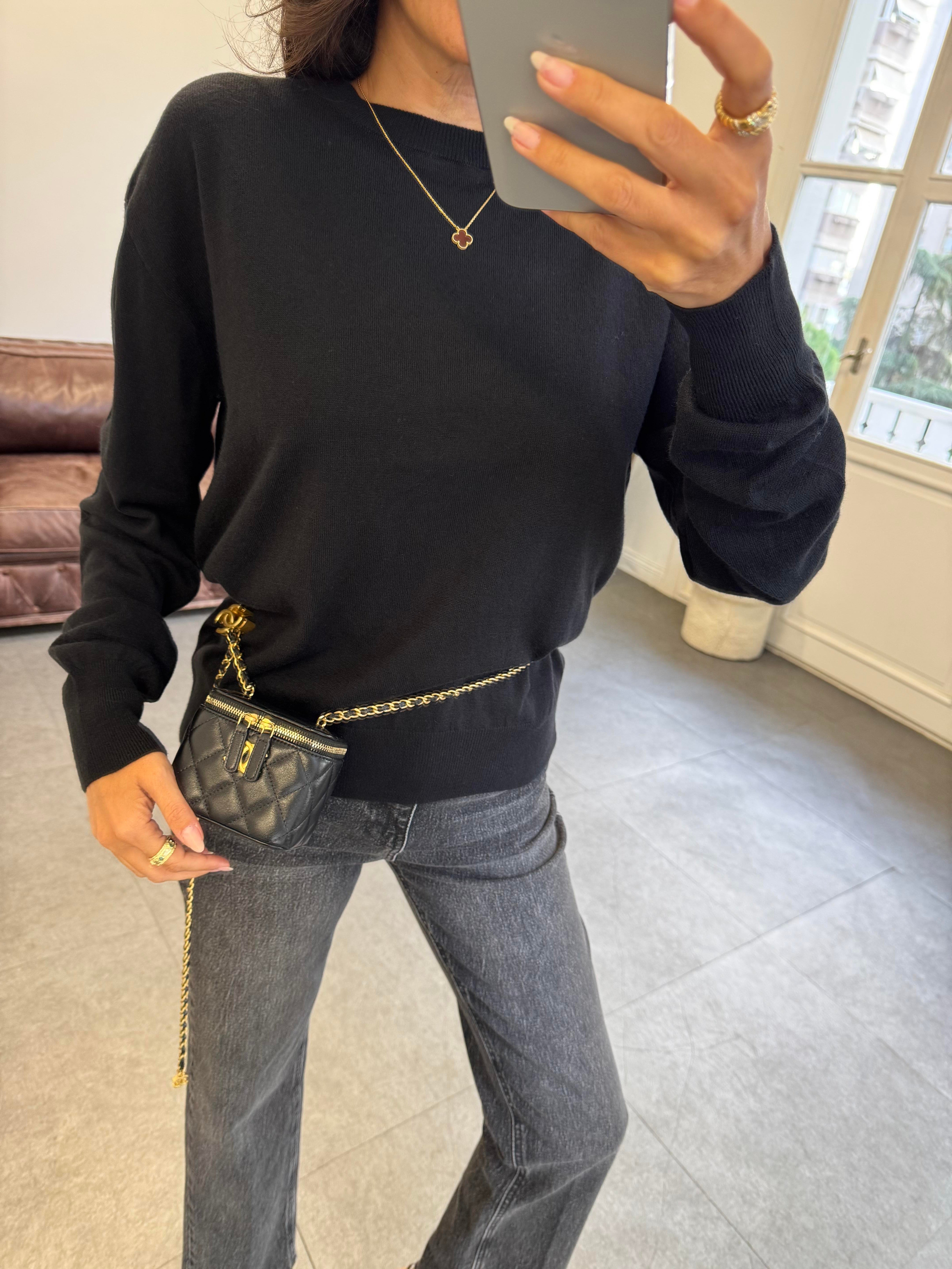 Siyah Bisiklet Yaka Yünlü Basic Triko Kazak