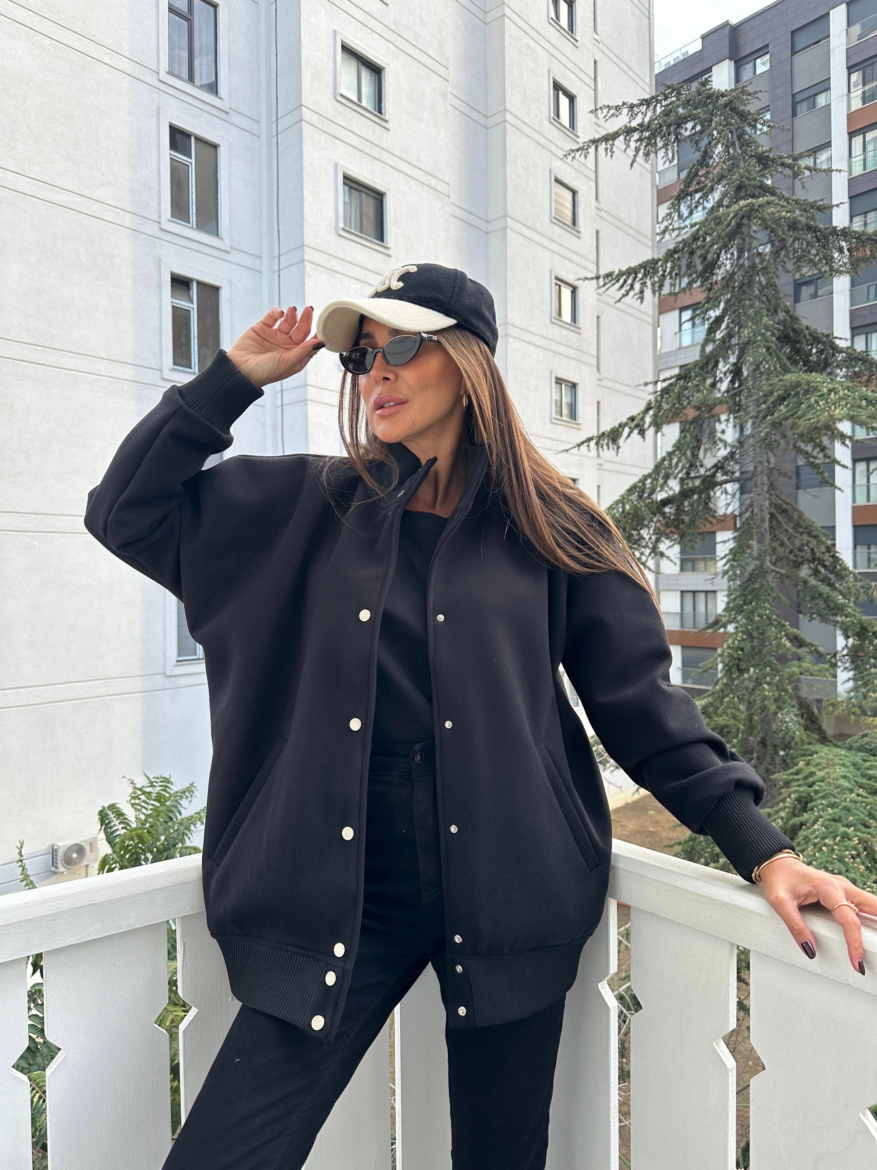Siyah Bomber Oversize Ceket