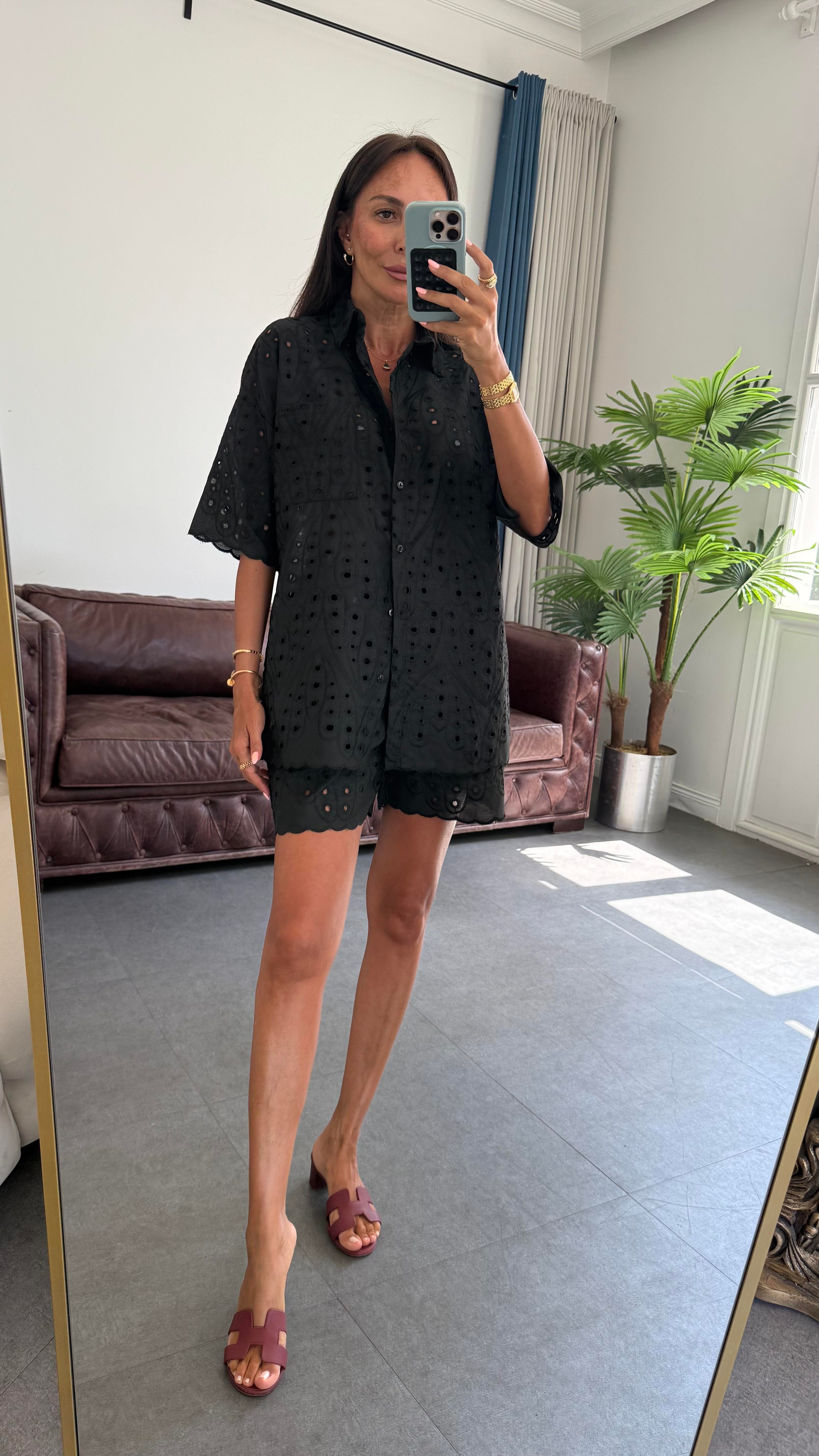 Siyah Brode Şortlu Takım