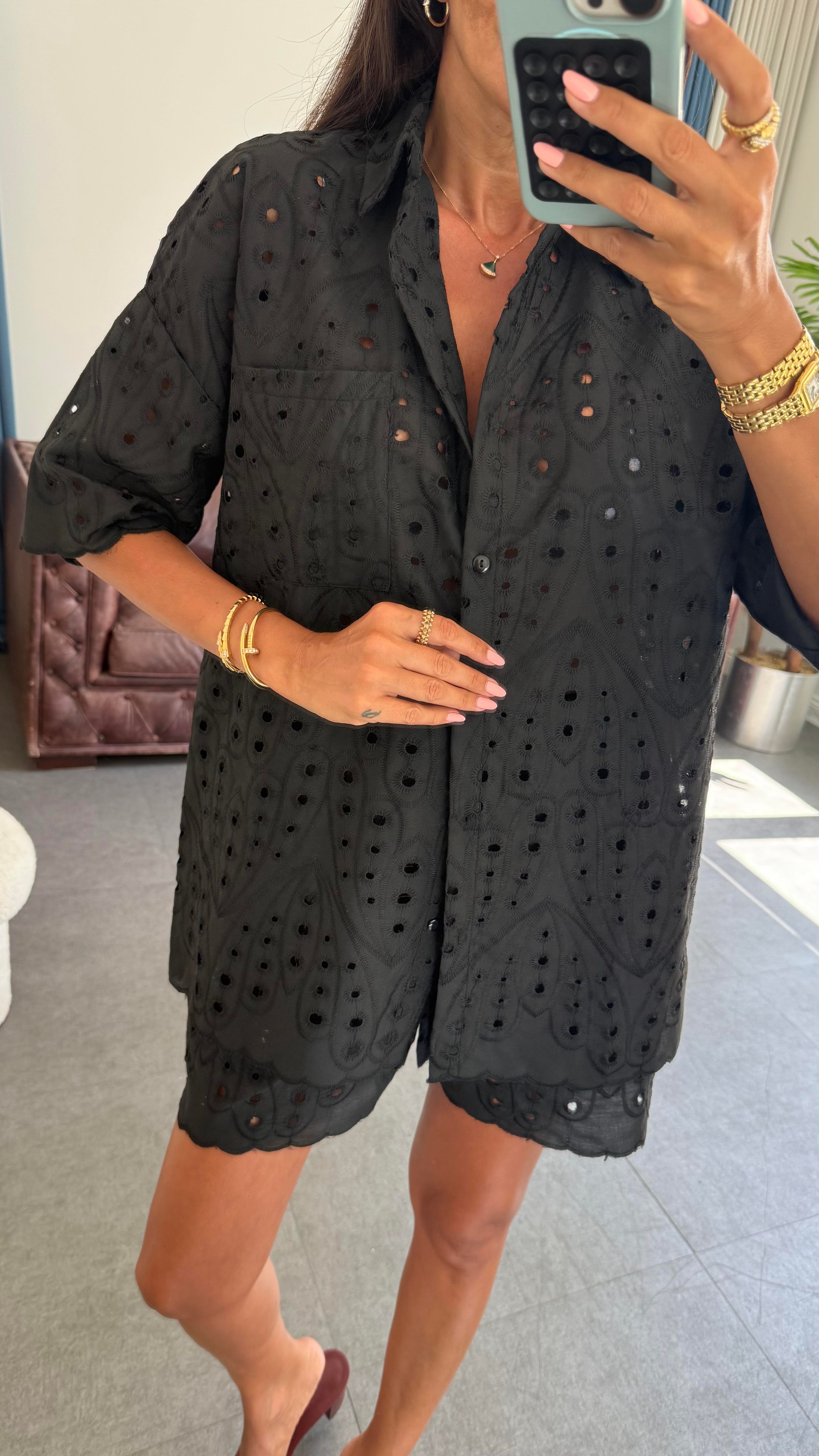 Siyah Brode Şortlu Takım