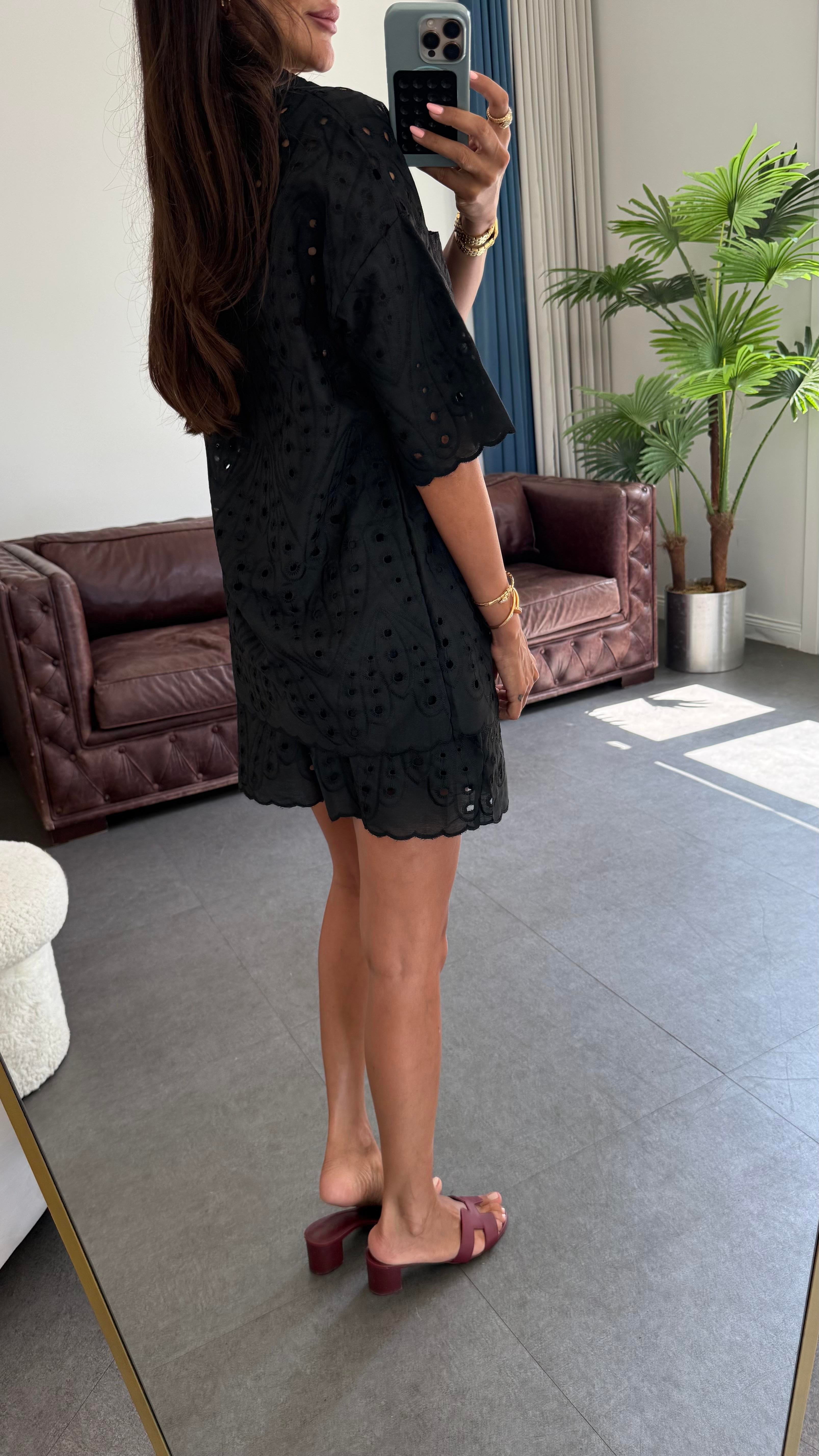 Siyah Brode Şortlu Takım