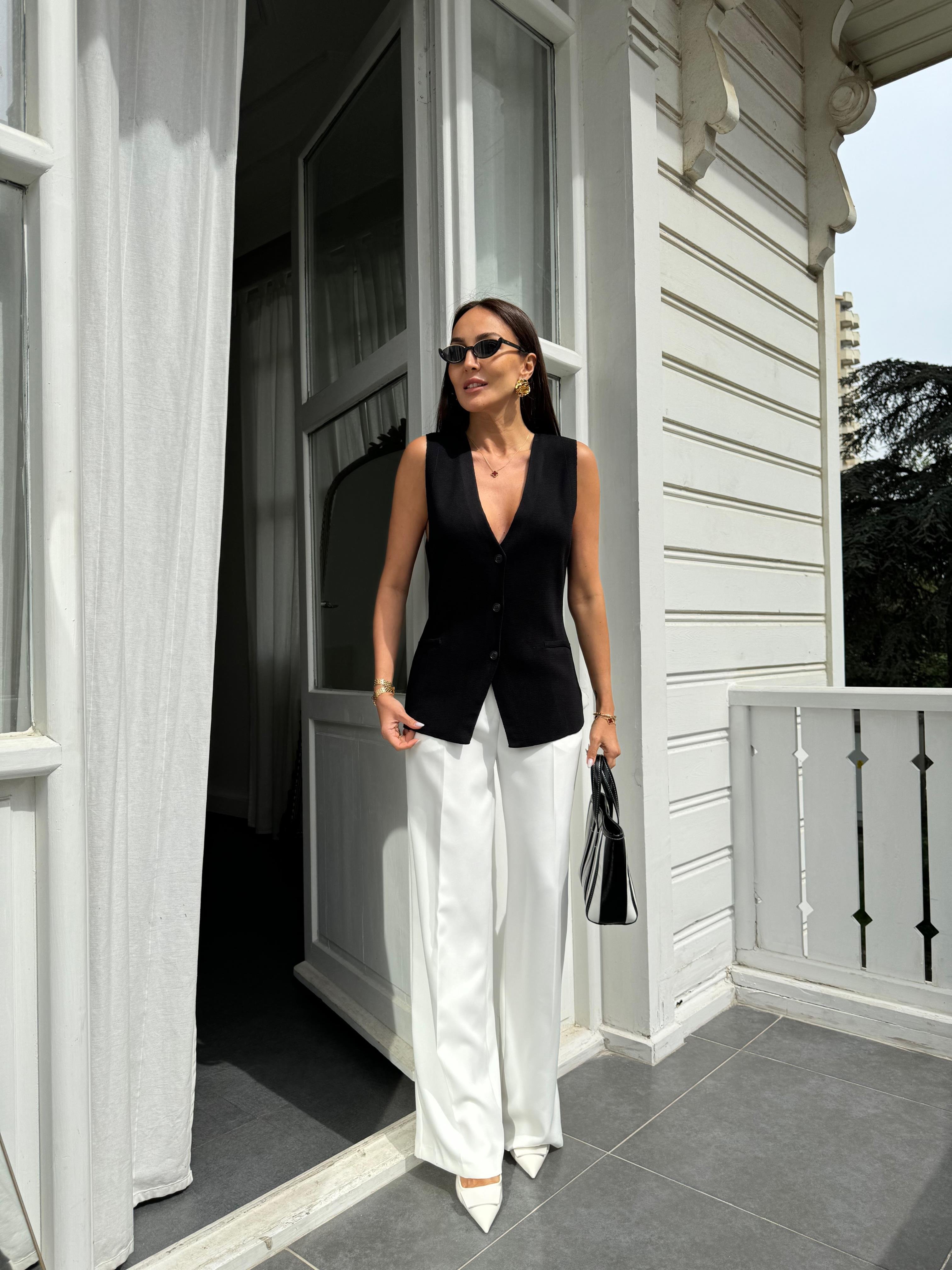 Siyah Çelik Örme Merserize Yelek