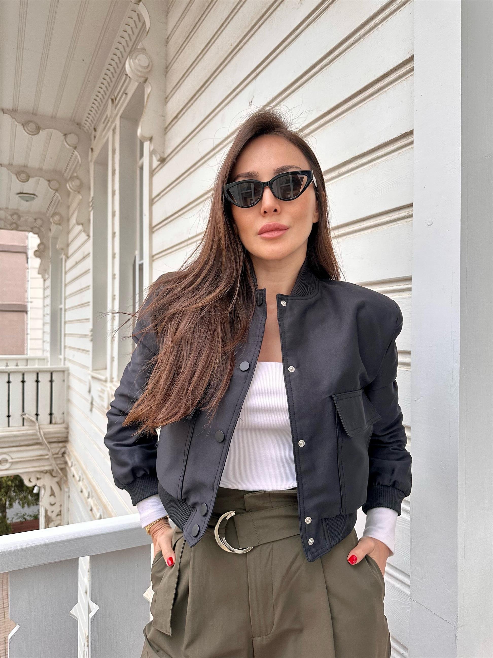 Siyah  Çift Cepli Bomber Ceket