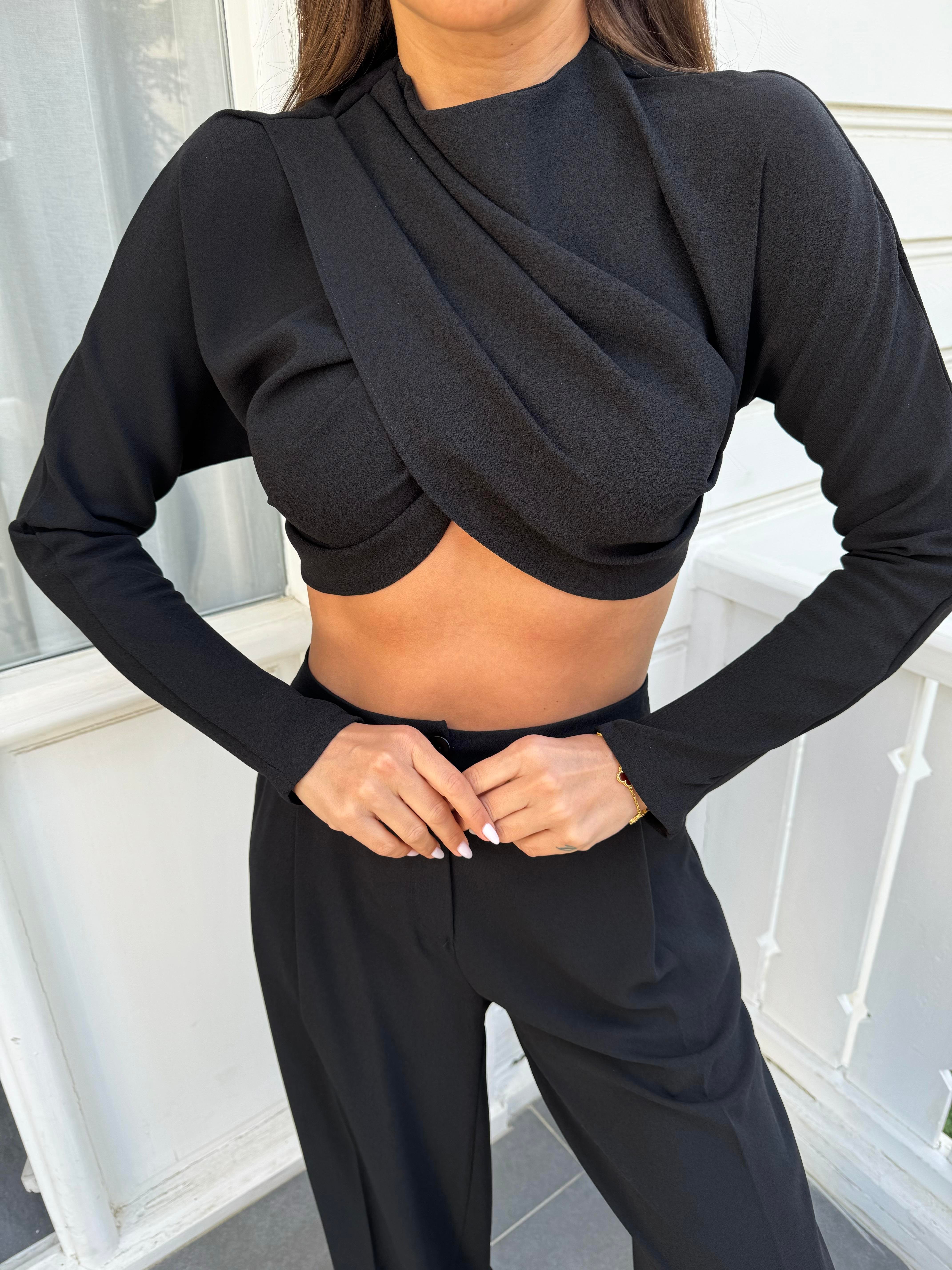 Siyah Crop Pantolon Takım