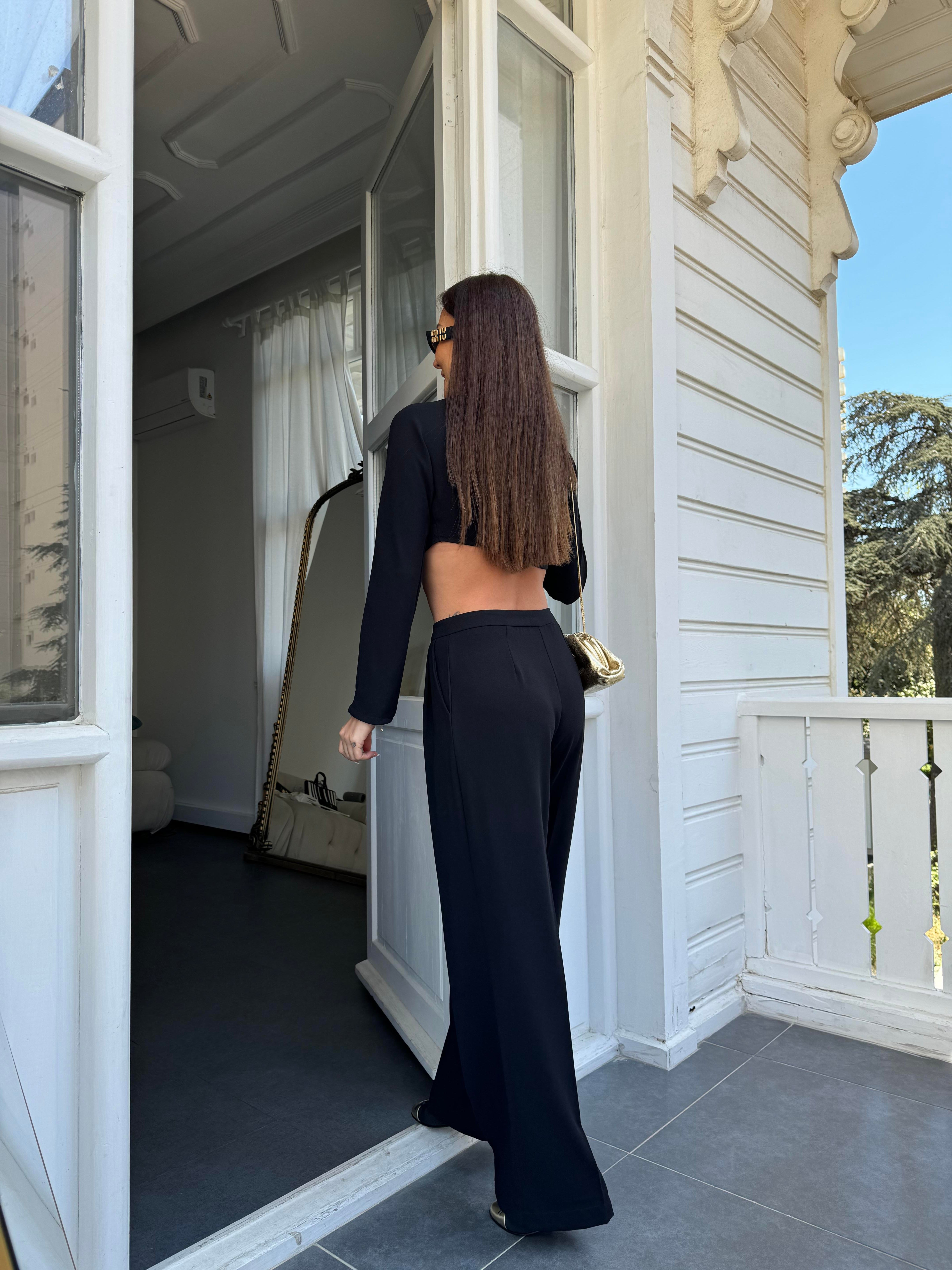 Siyah Crop Pantolon Takım
