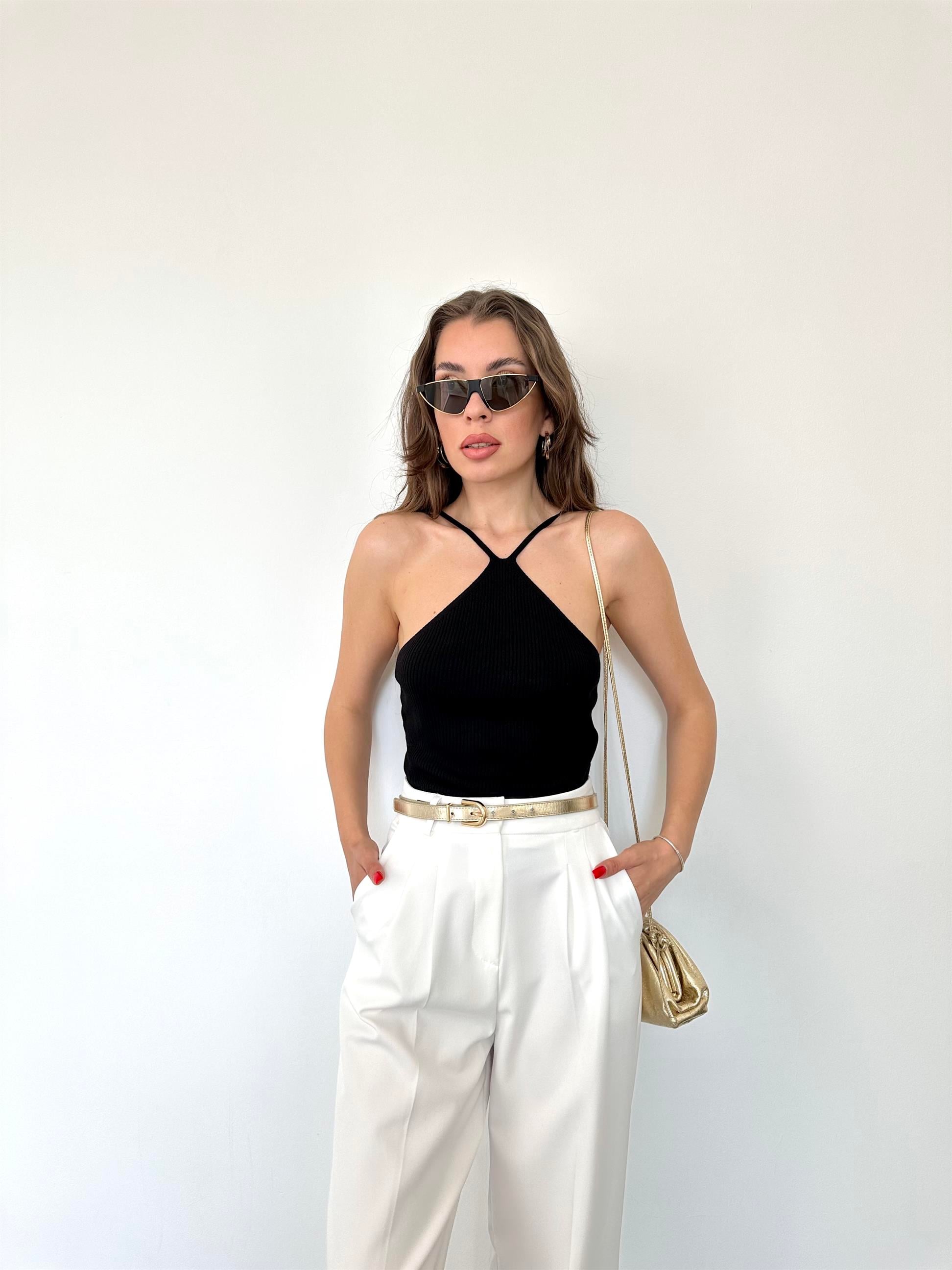 Siyah  Etek Ucu V Triko Atlet