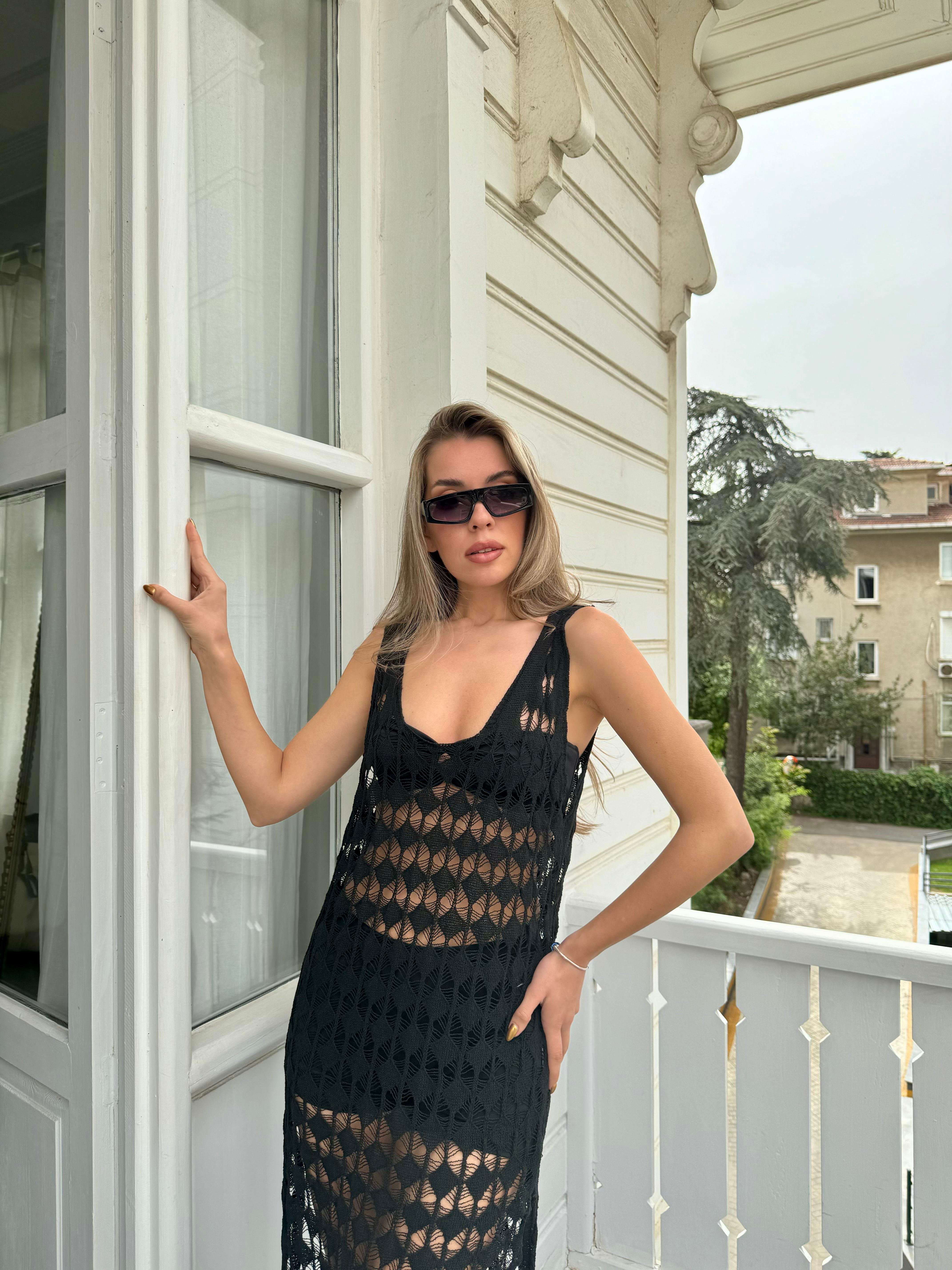 Siyah File Plaj Elbisesi