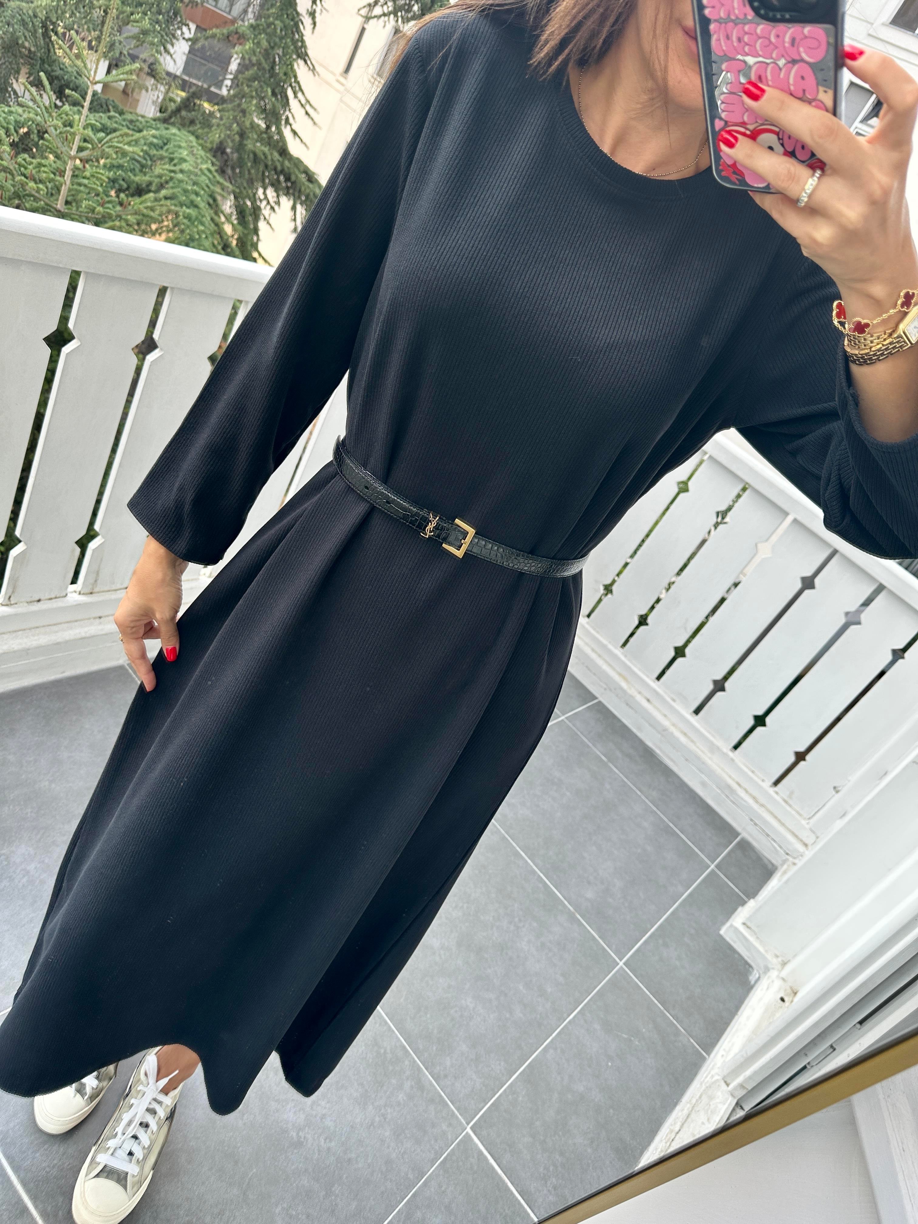 Siyah Fitilli Basic Elbise