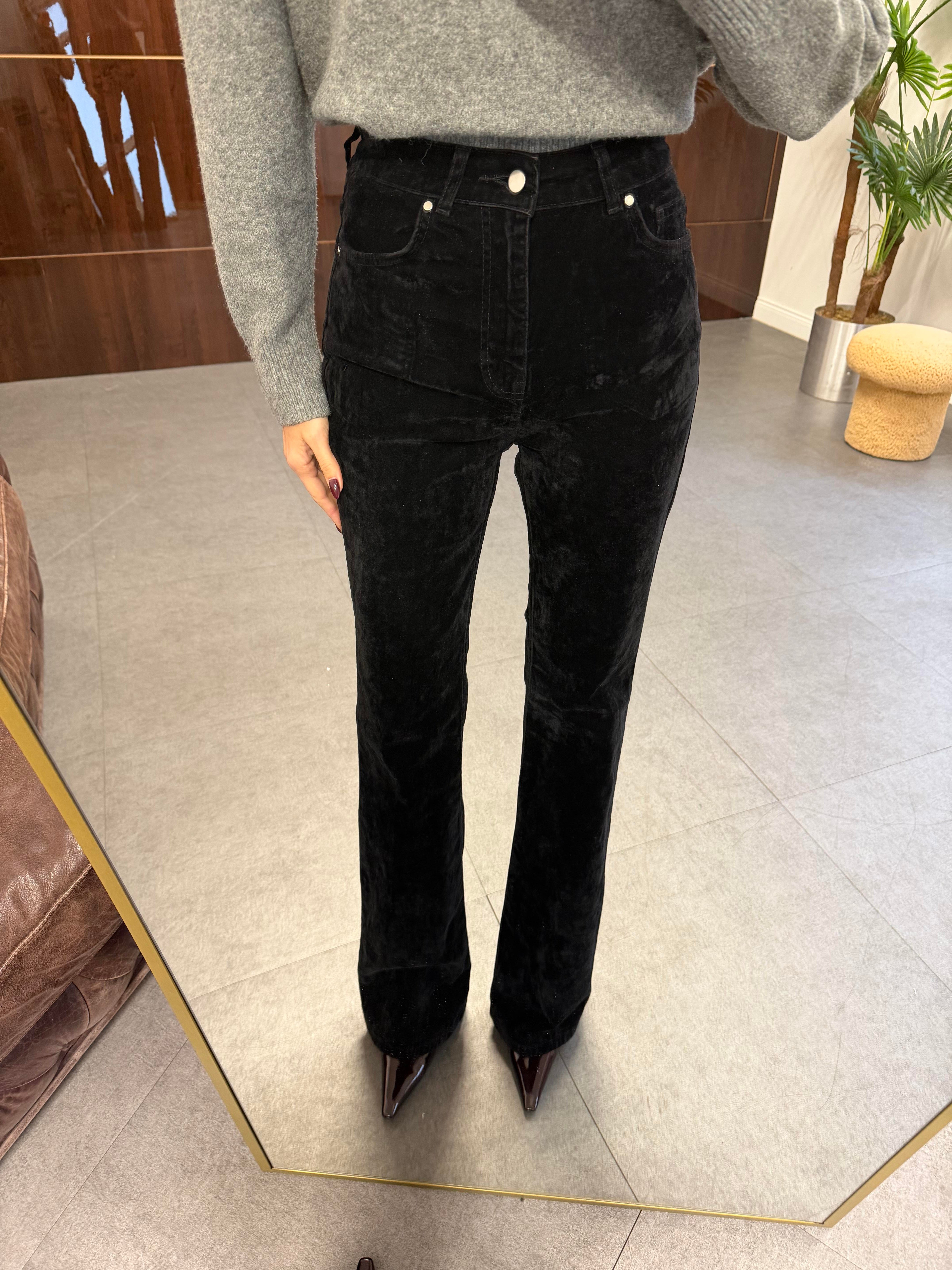 Siyah Flok Kaplama Flare Pantolon