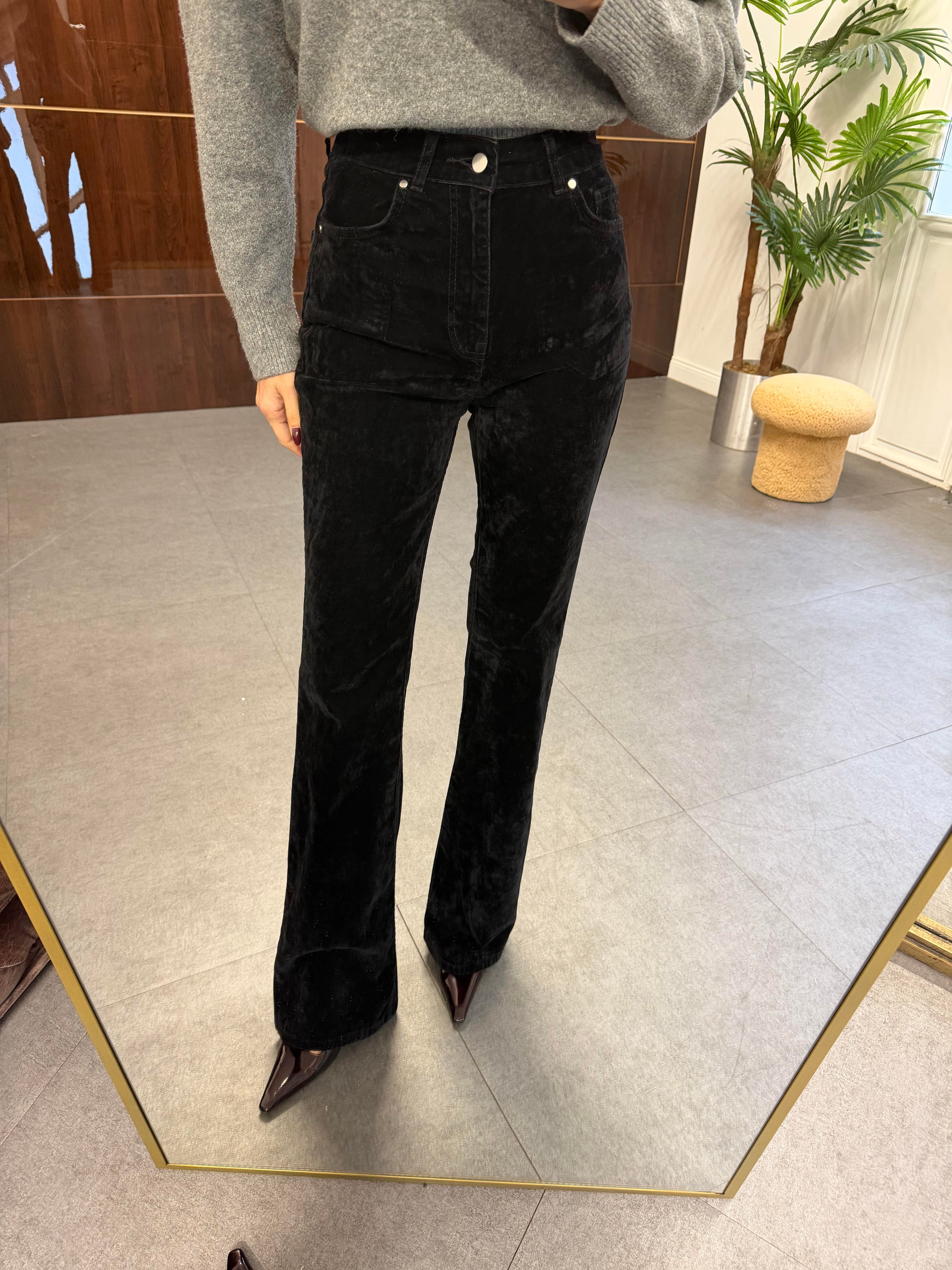 Siyah Flok Kaplama Flare Pantolon