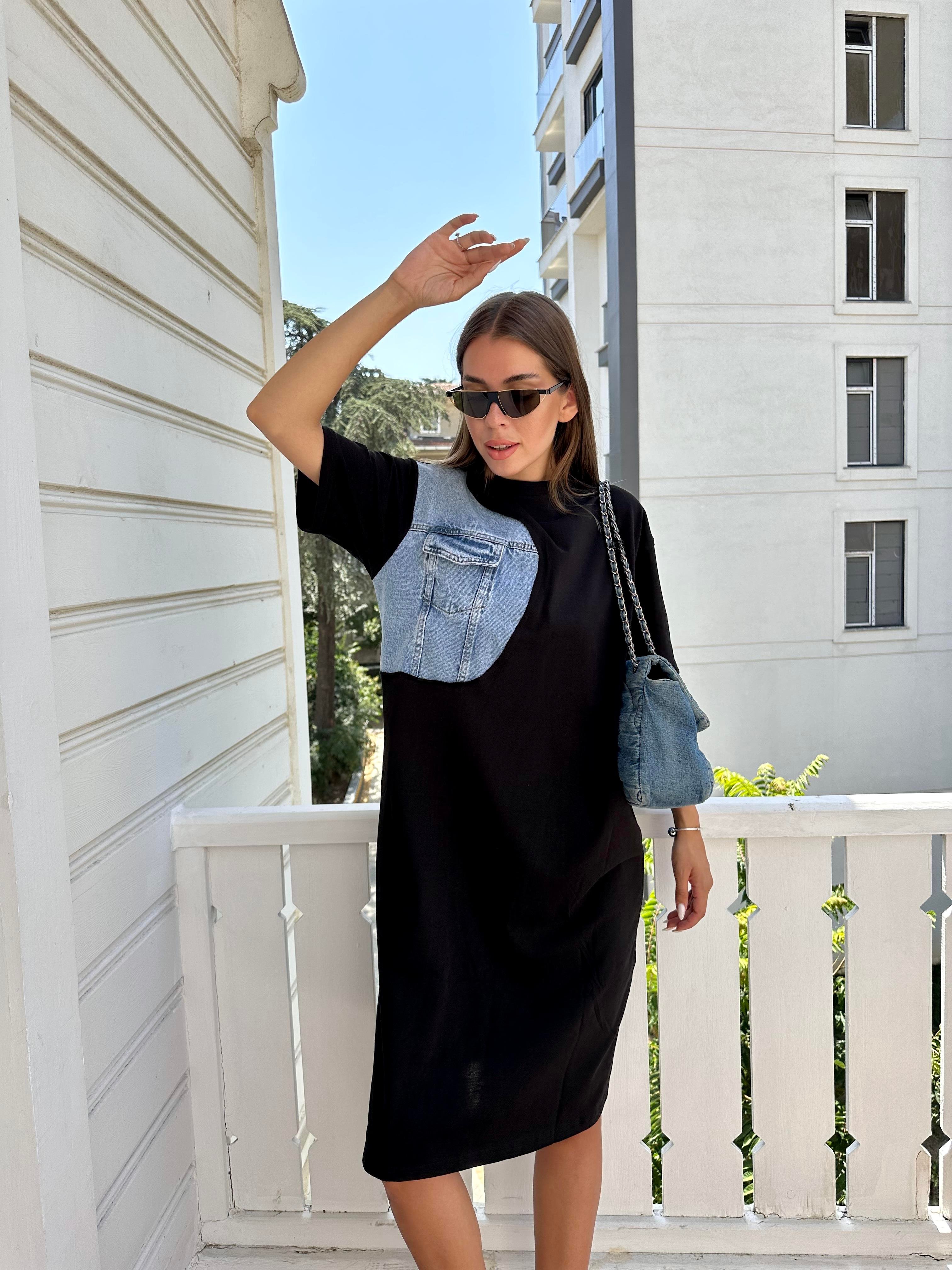 Siyah  Garnili Elbise