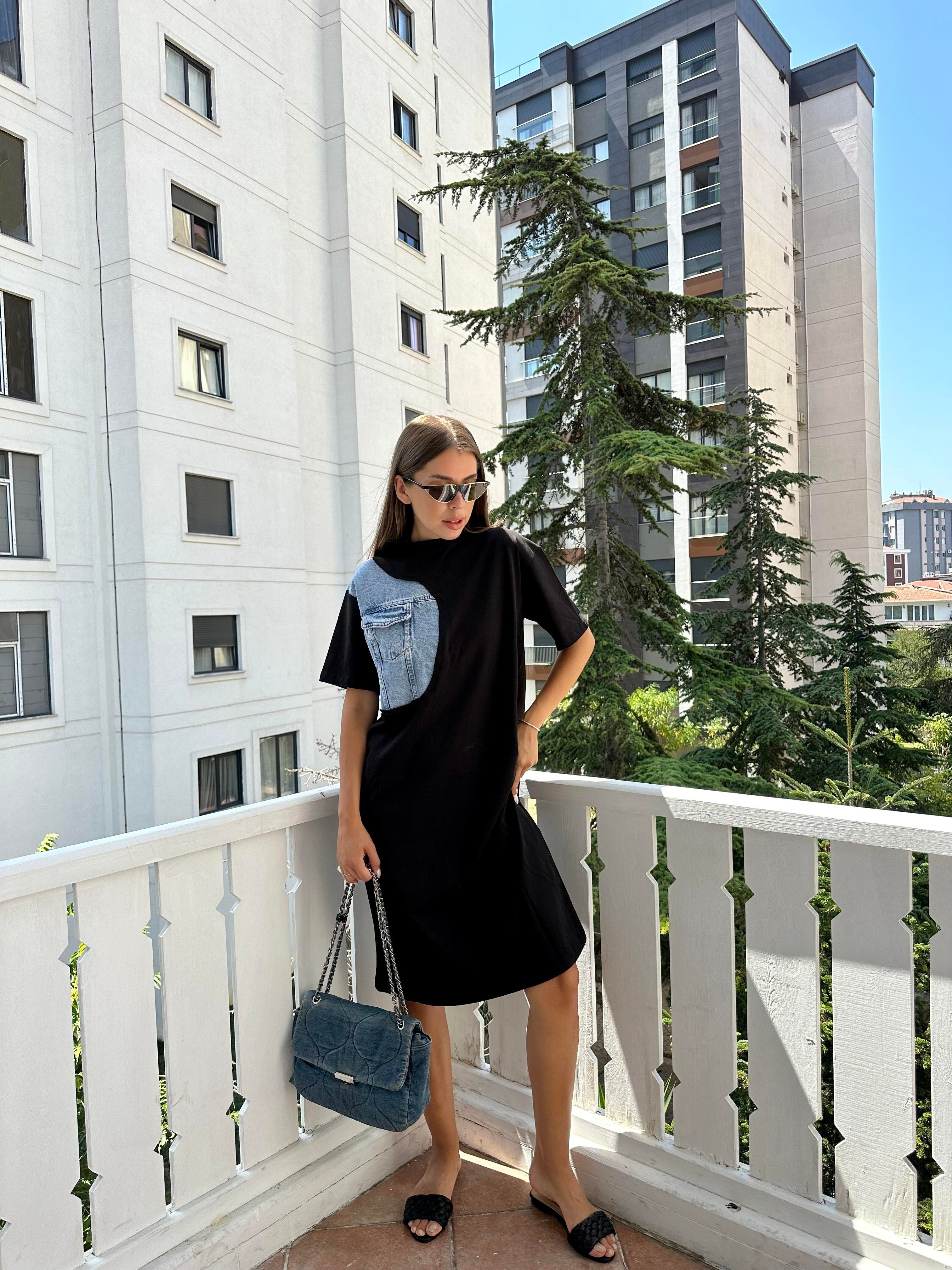 Siyah  Garnili Elbise