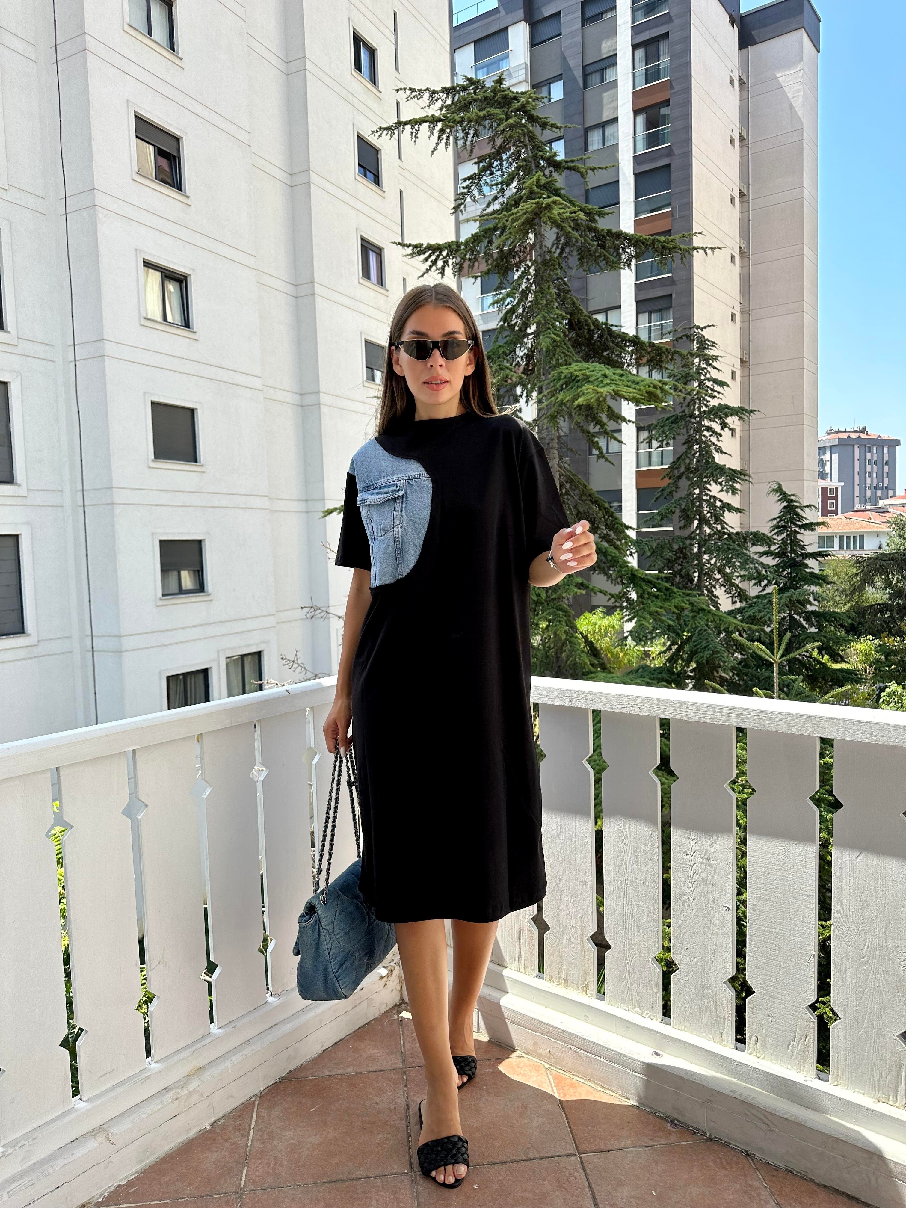 Siyah  Garnili Elbise