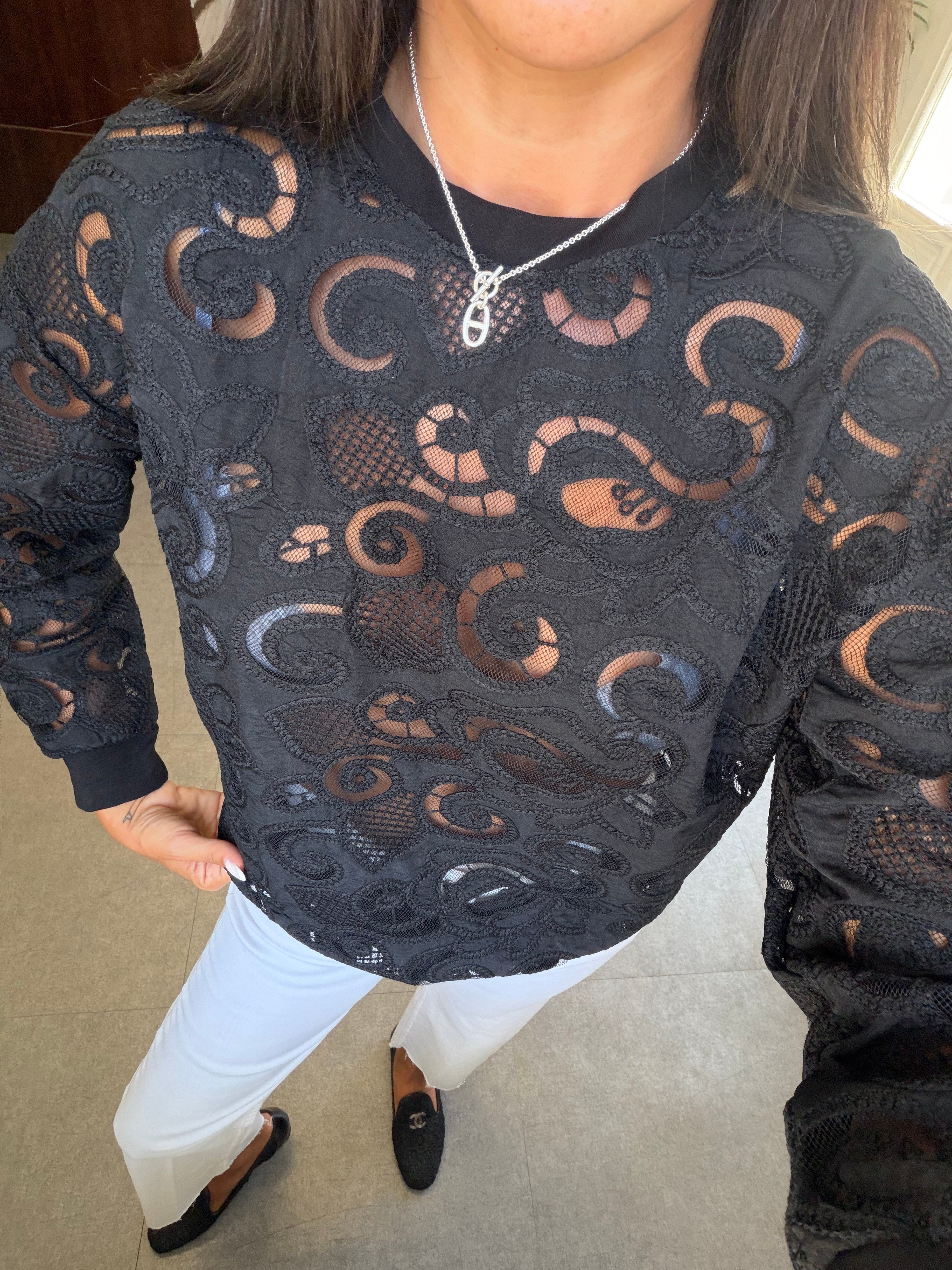Siyah Güpürlü Transparan Sweatshirt